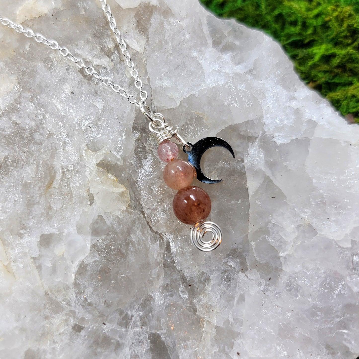 Strawberry Quartz Moon Necklace