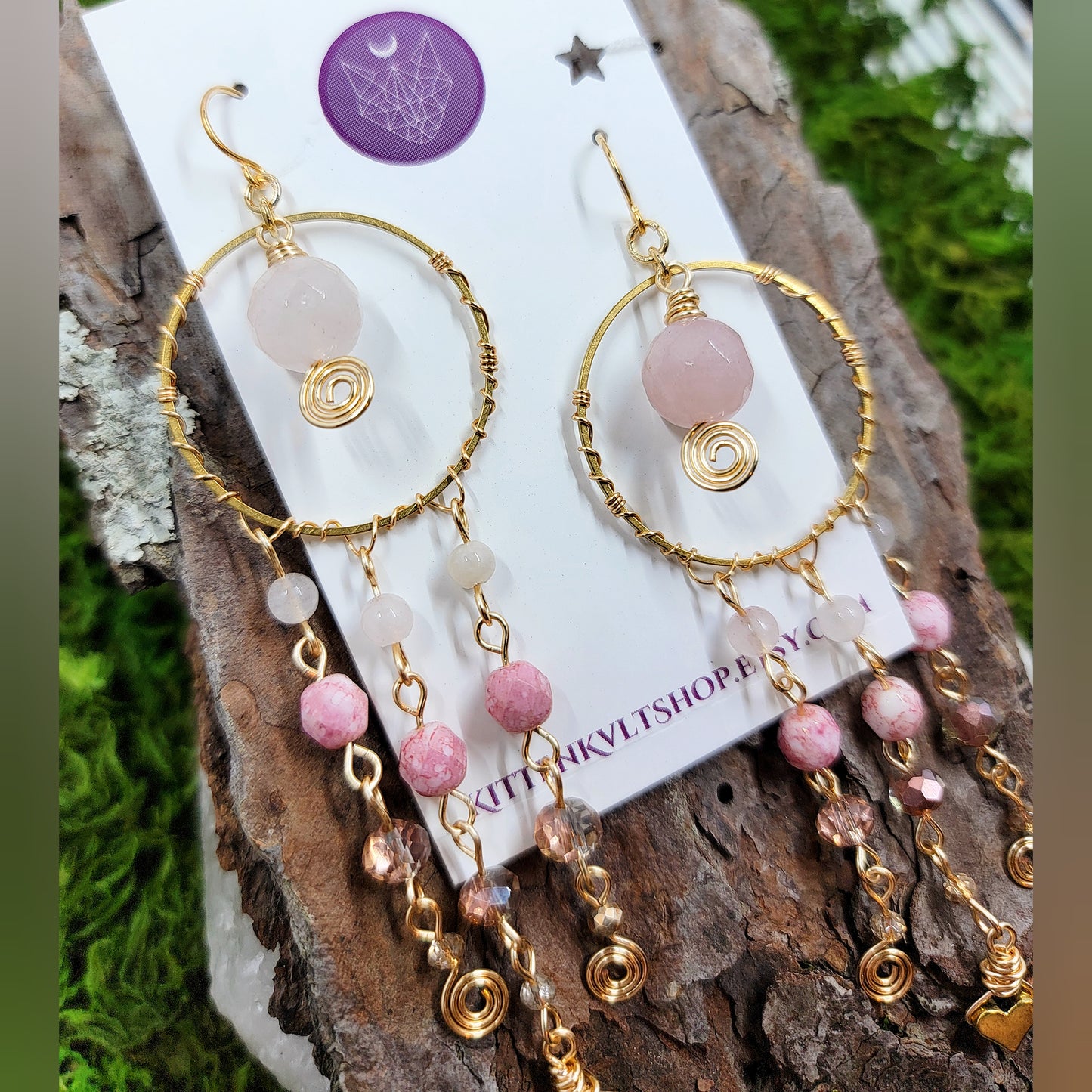 Rose Quartz Heart Earrings