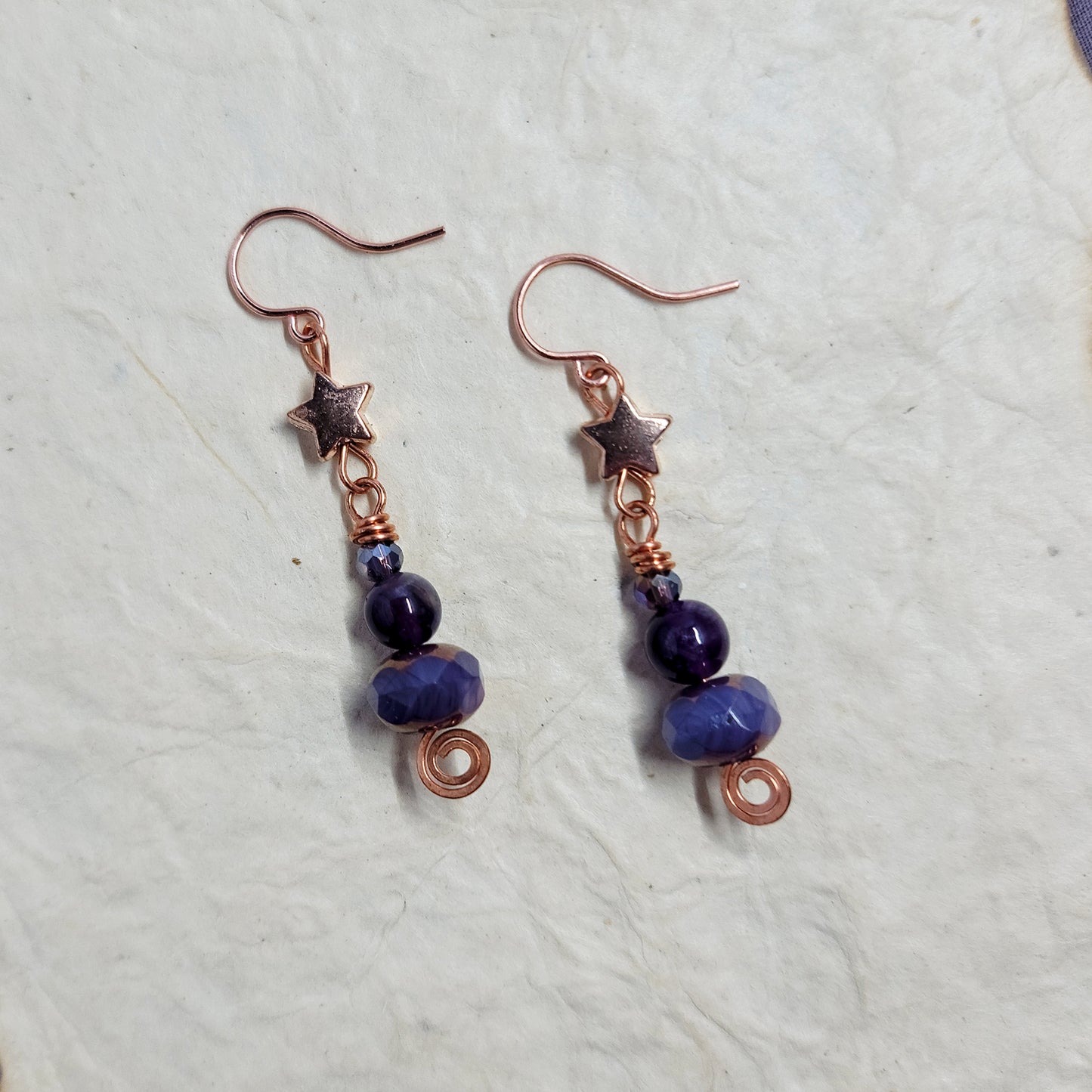 Celestial Witchy Amethyst Star Earrings, Copper Crystal Ethereal Fairy Dark Witch Amethyst Earrings