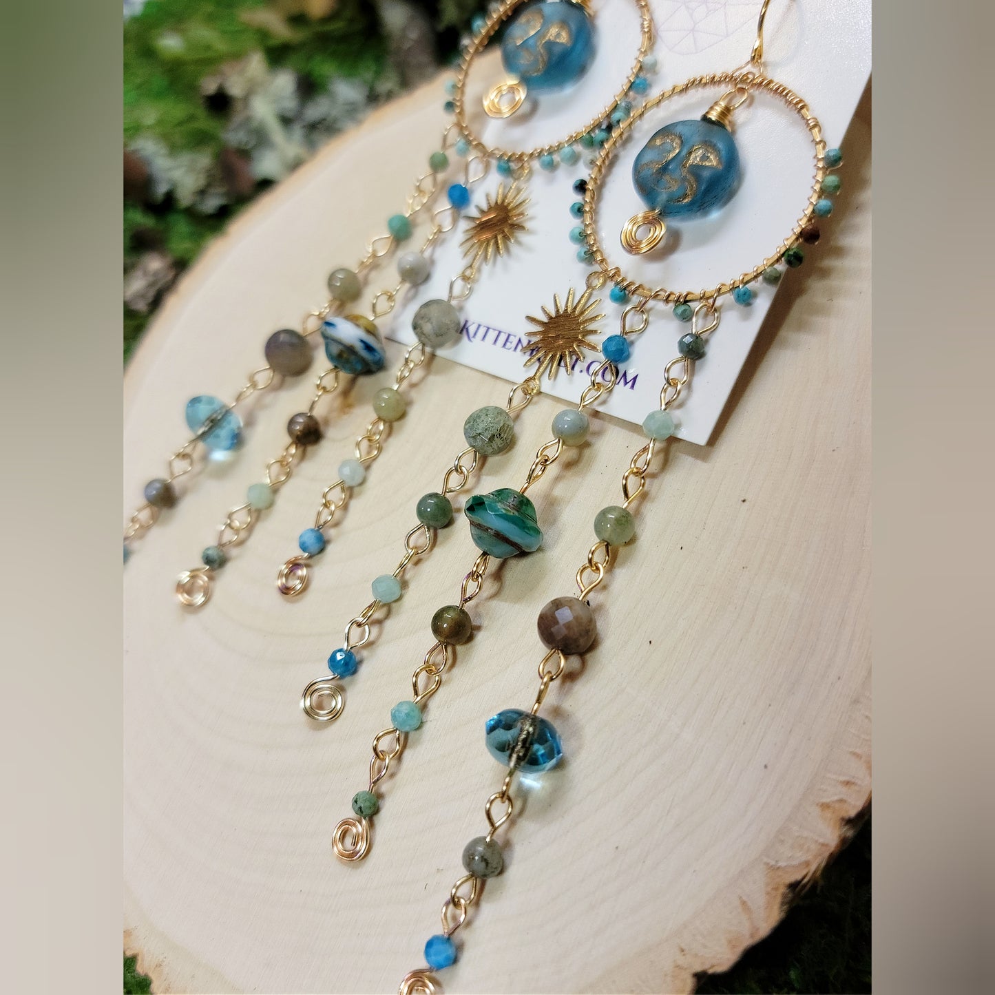 Blue Apatite Sea Goddess Moon Earrings