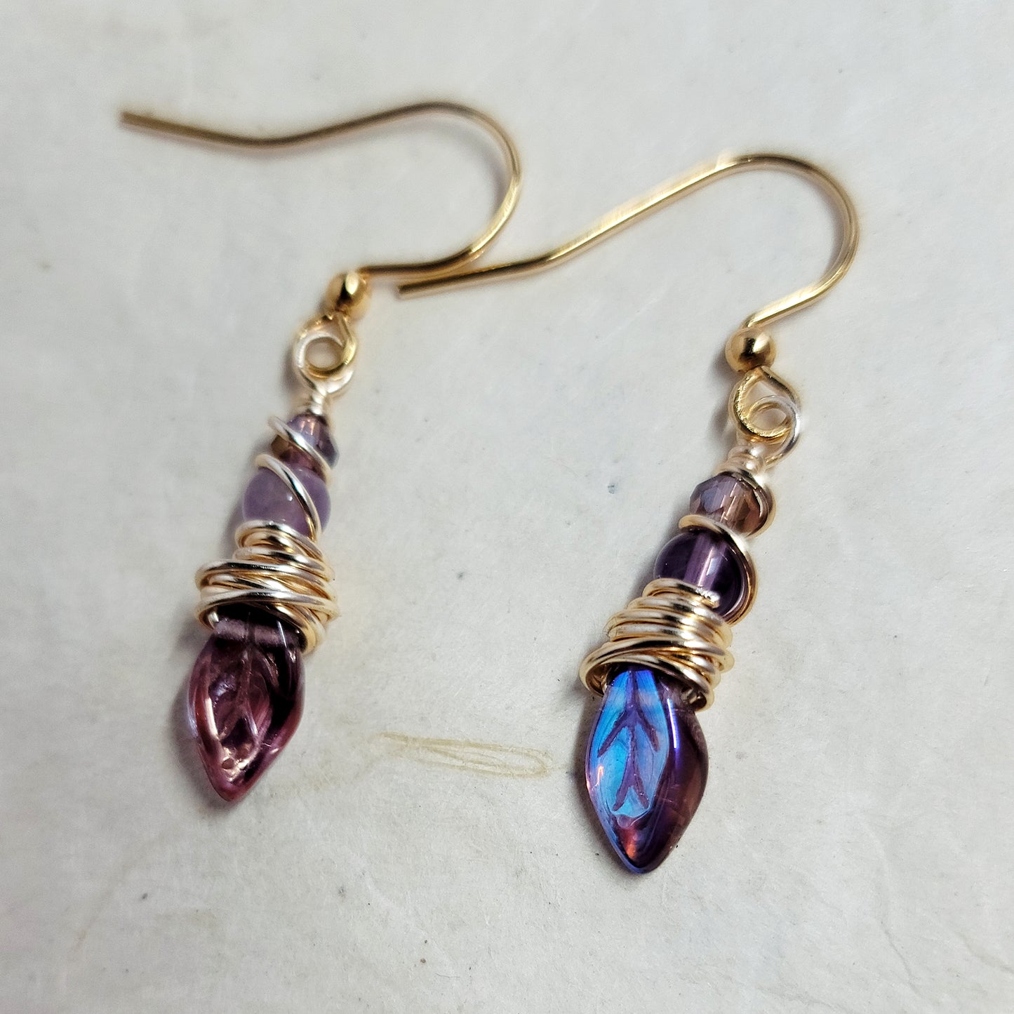 Dainty Fairy Amethyst Leaf Earrings