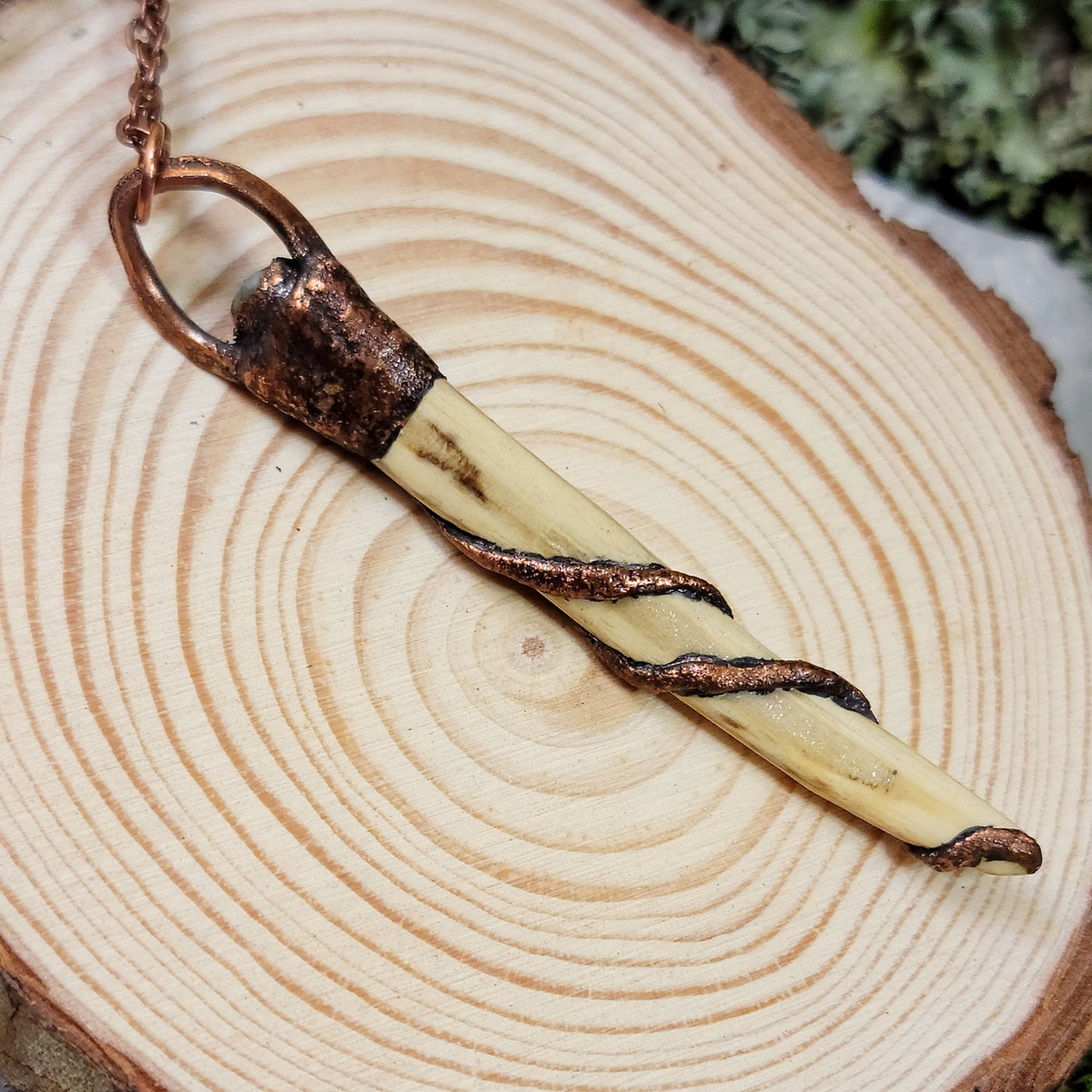 Hand Carved Wood & Ocean Jasper Electroformed Copper Dragon Necklace