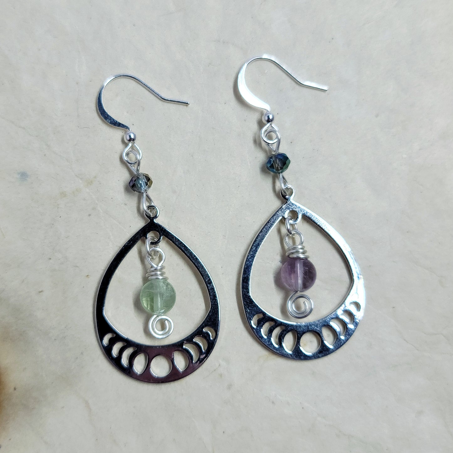 Cosmic Rainbow Fluorite Moon Phase Earrings