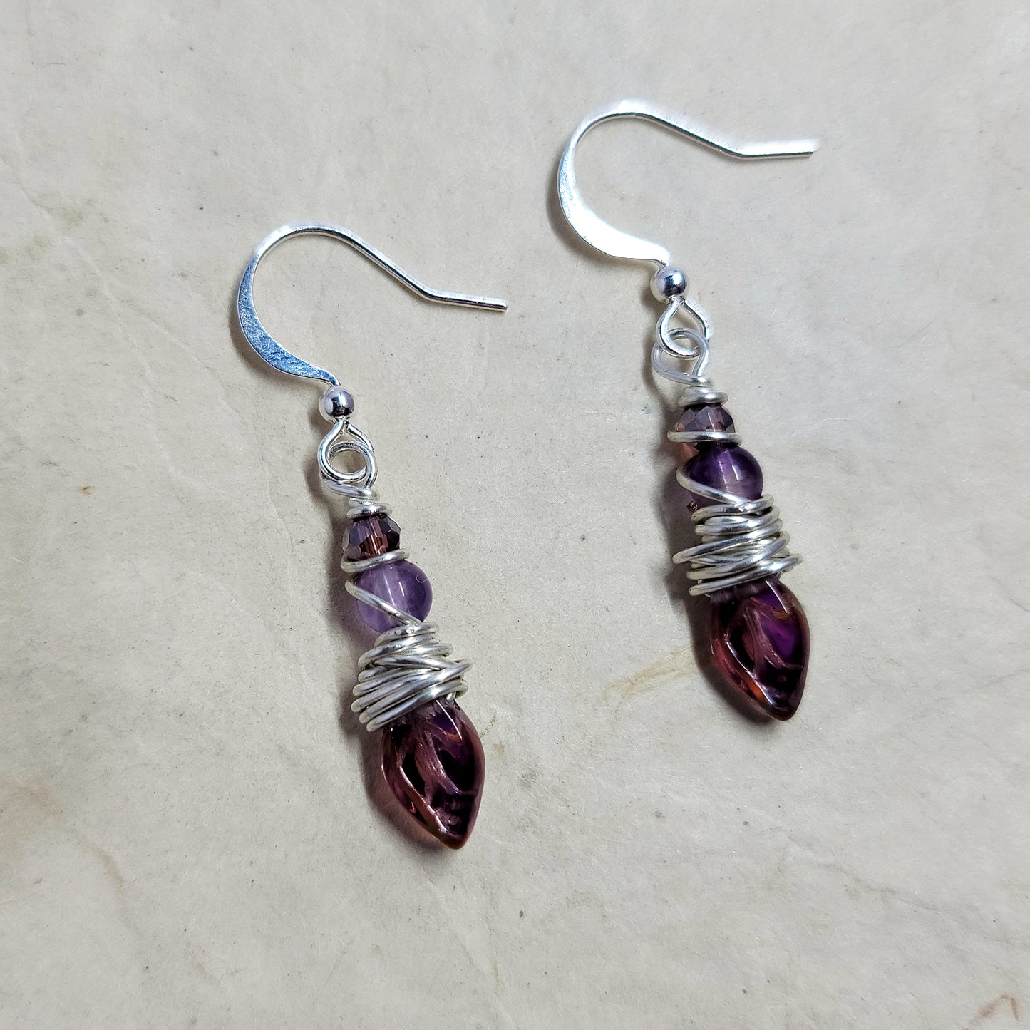 Dainty Fairy Amethyst Leaf Earrings