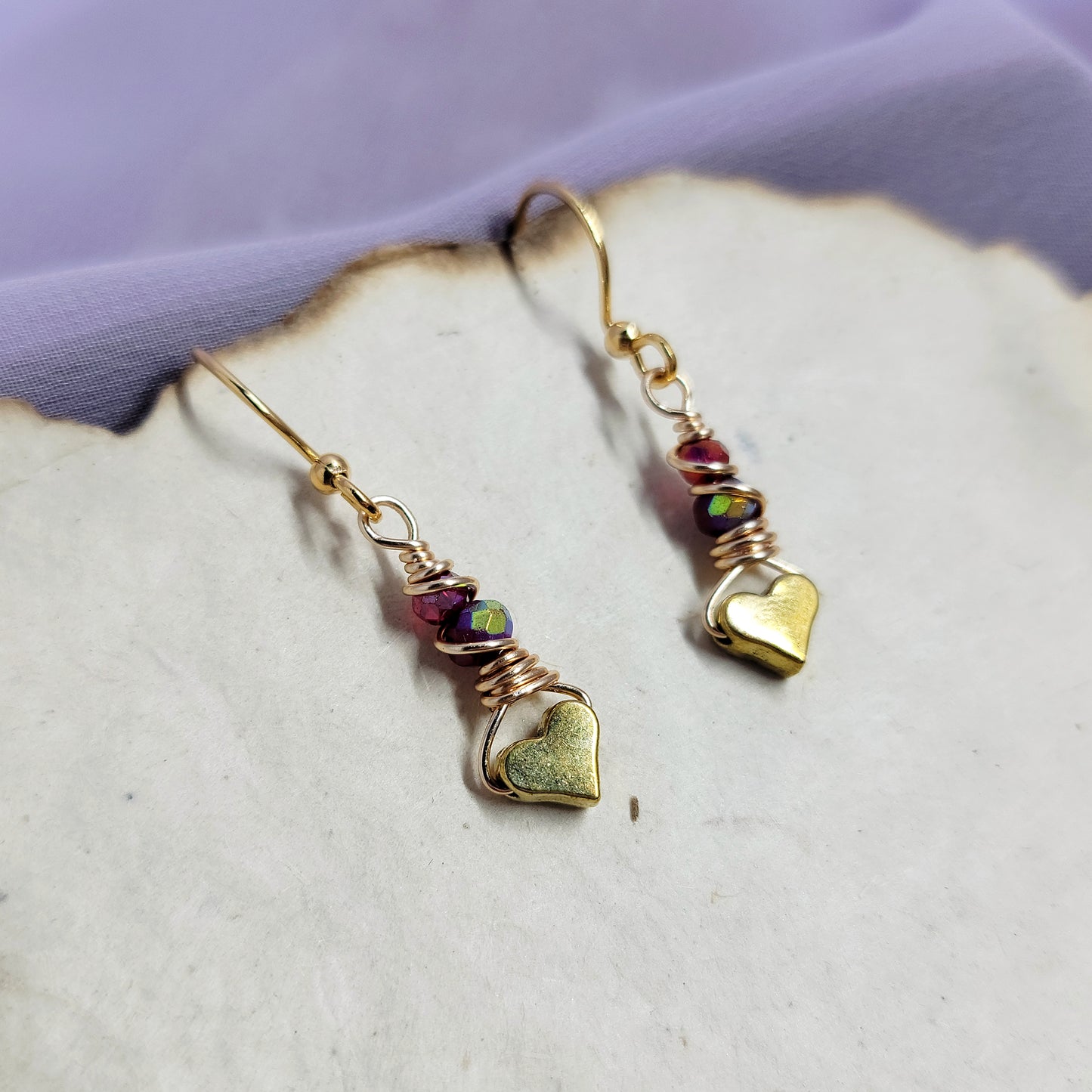 Dainty Quartz & Glass Heart Earrings