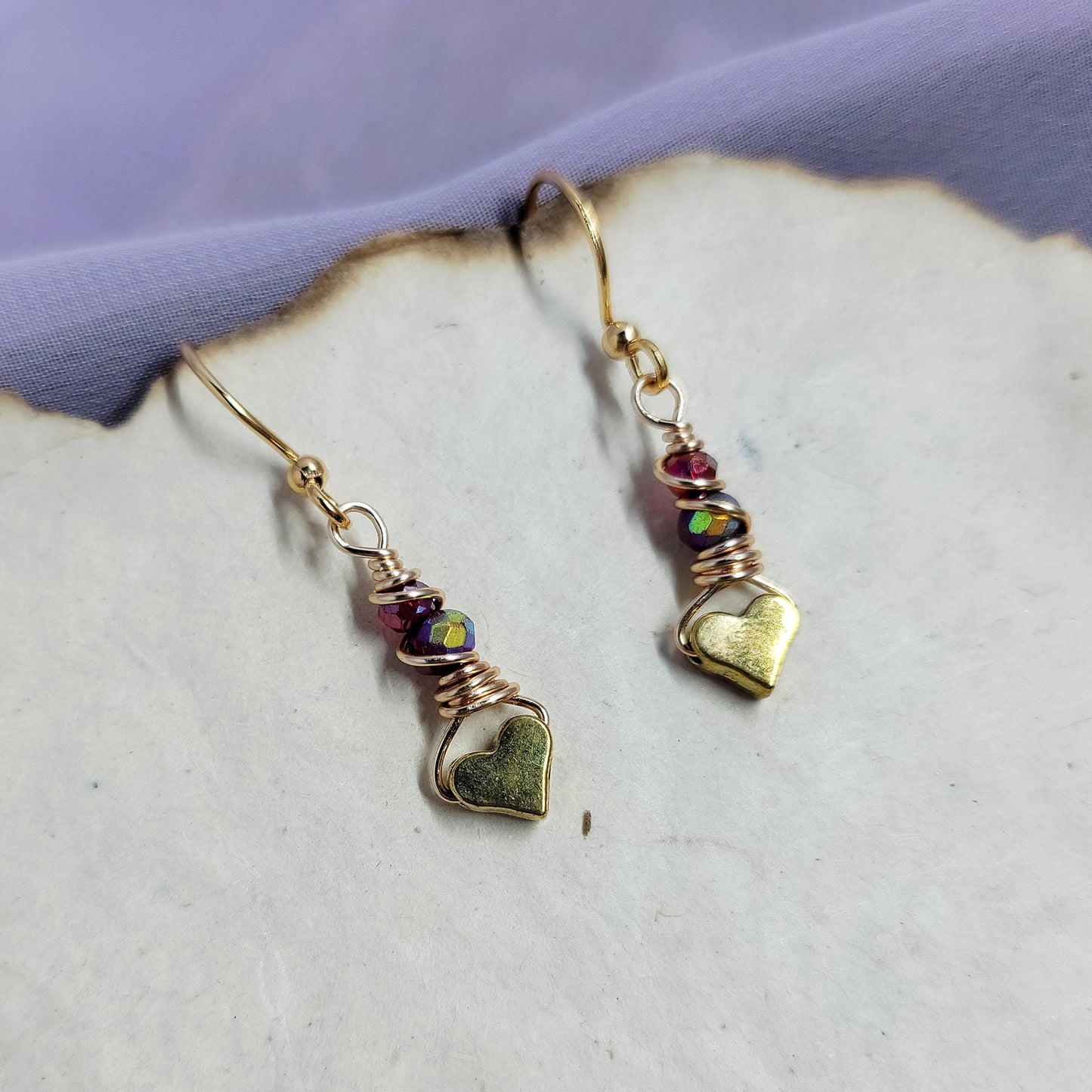 Dainty Quartz & Glass Heart Earrings