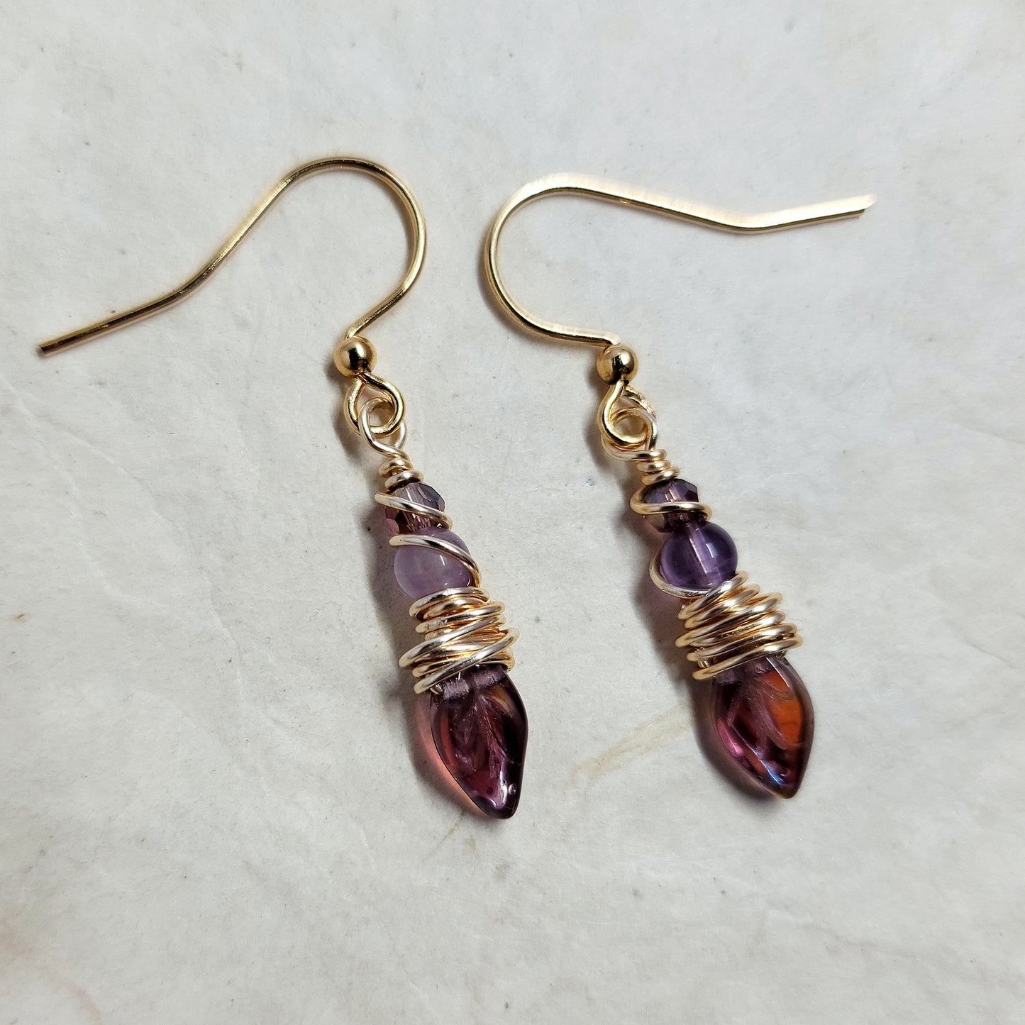 Dainty Fairy Amethyst Leaf Earrings