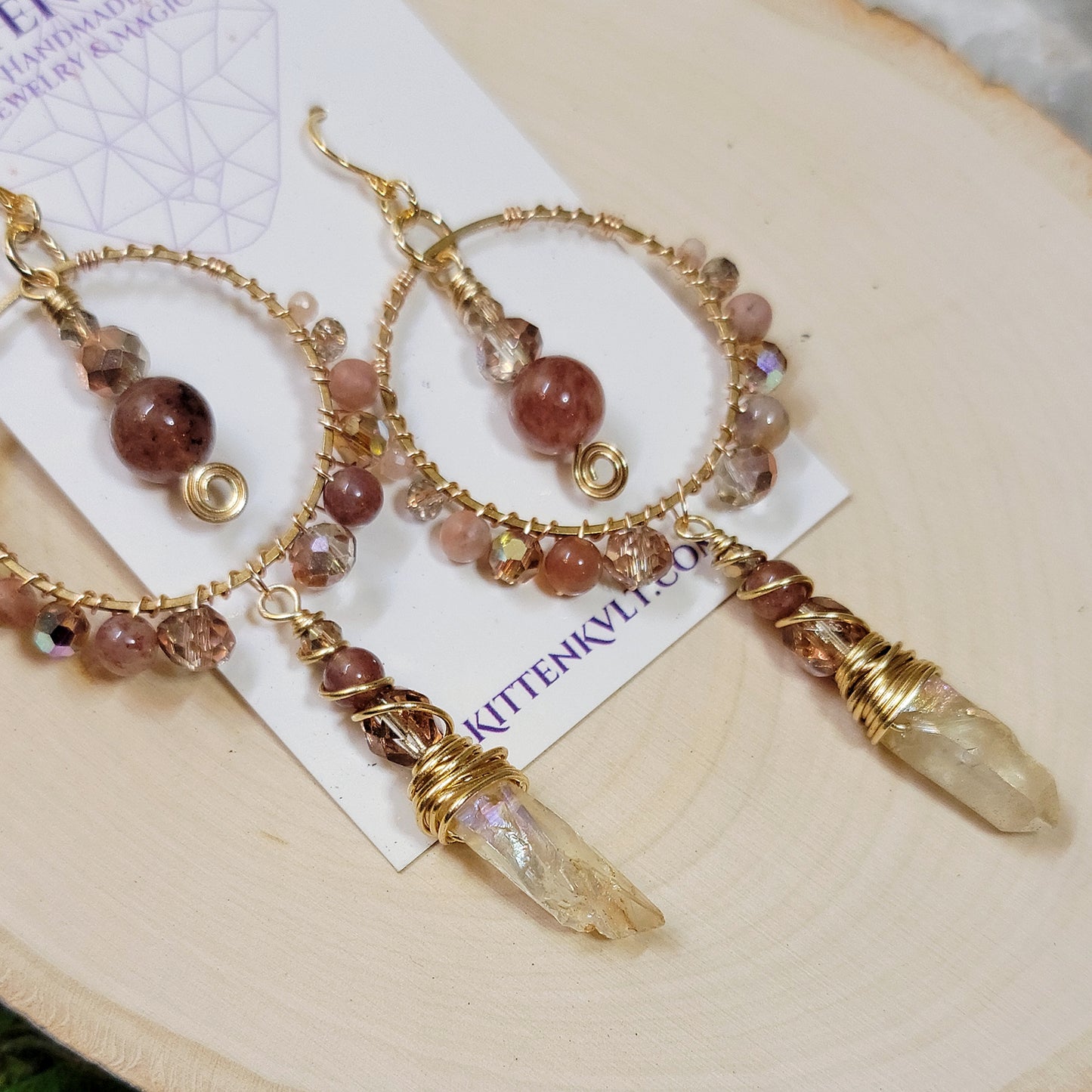 Mystical Strawberry & Aura Quartz Earrings