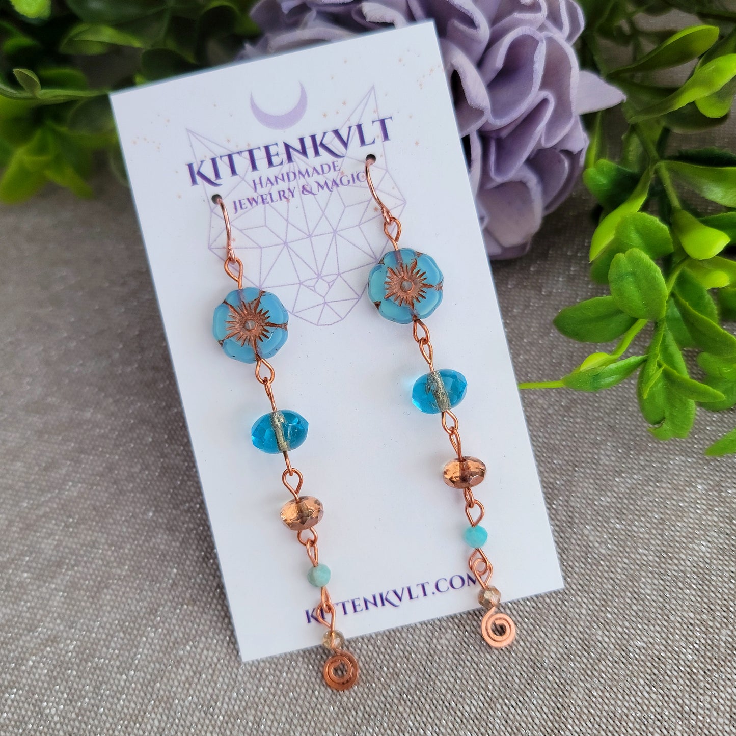 Amazonite & Czech Glass Flower Earrings