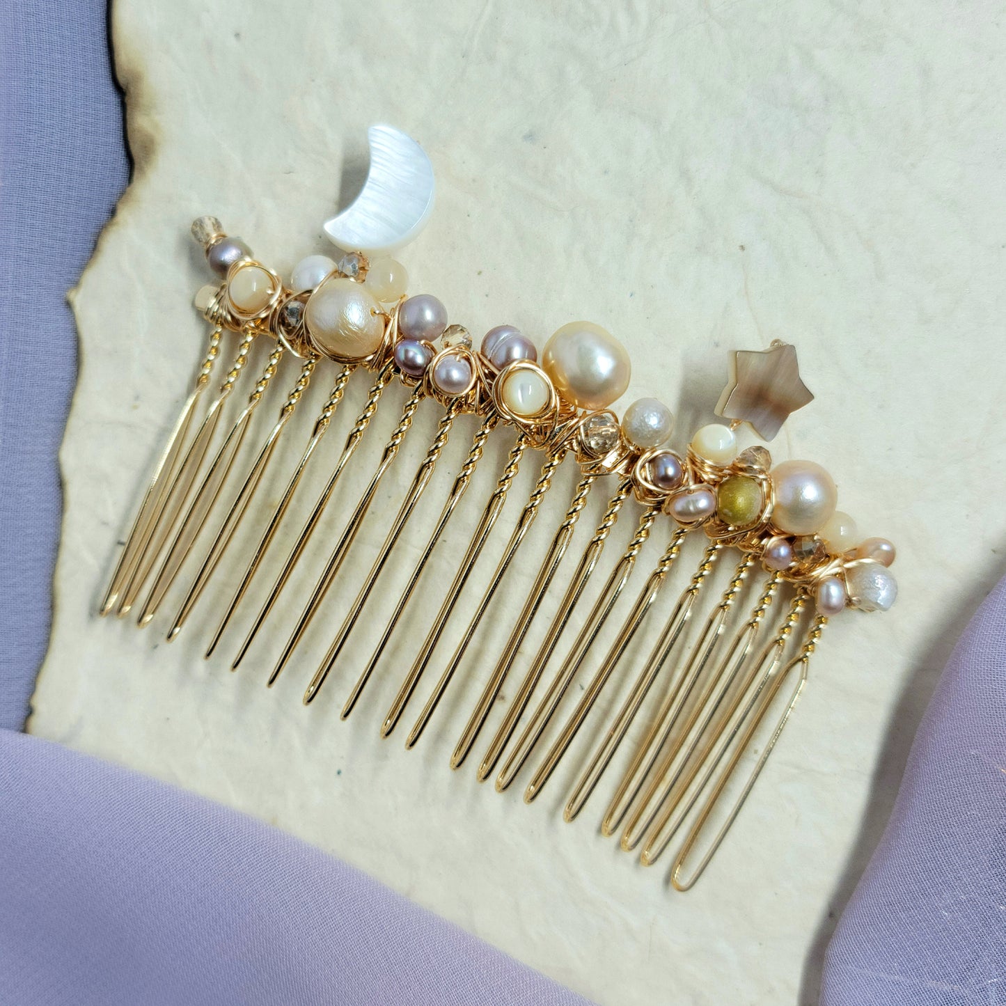 Ethereal Celestial Pearl & Shell Water Witch Fairy Crystal Hair Comb