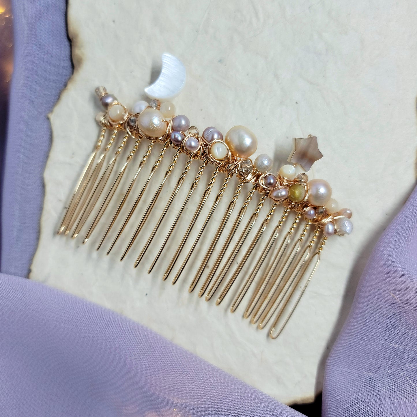 Ethereal Celestial Pearl & Shell Water Witch Fairy Crystal Hair Comb