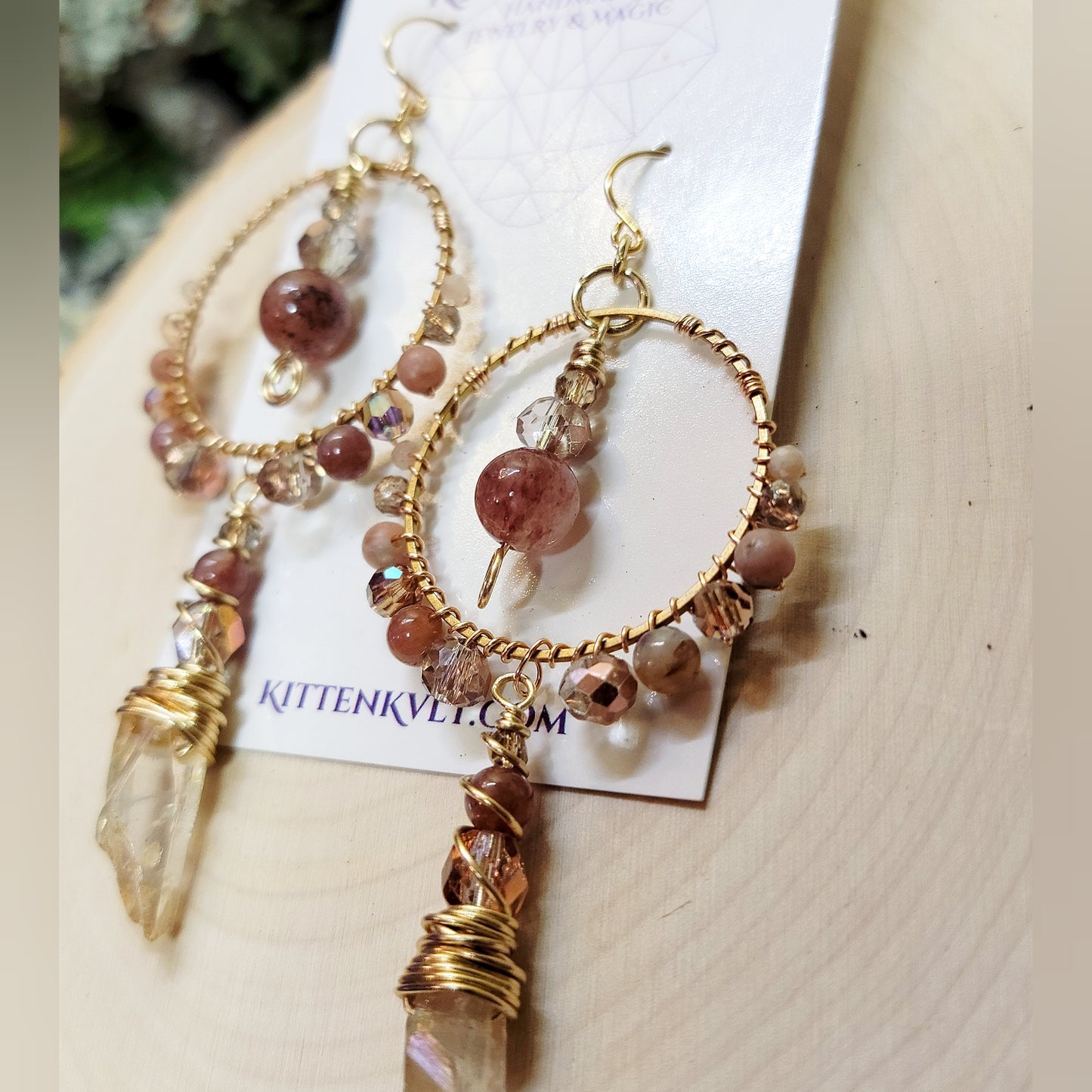 Mystical Strawberry & Aura Quartz Earrings