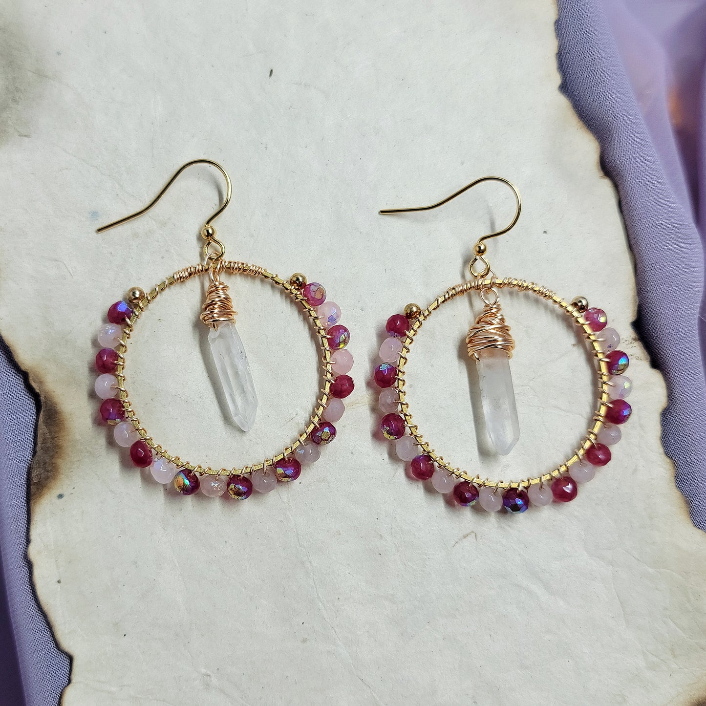 Pink Witchy Quartz Hoops