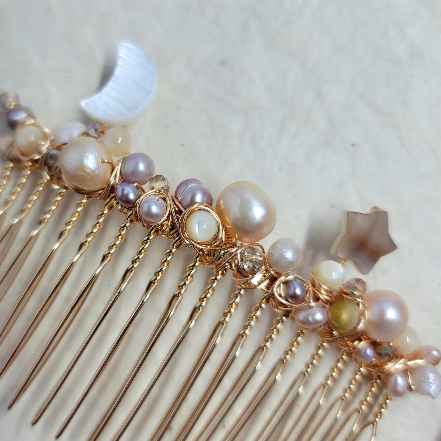 Ethereal Celestial Pearl & Shell Water Witch Fairy Crystal Hair Comb