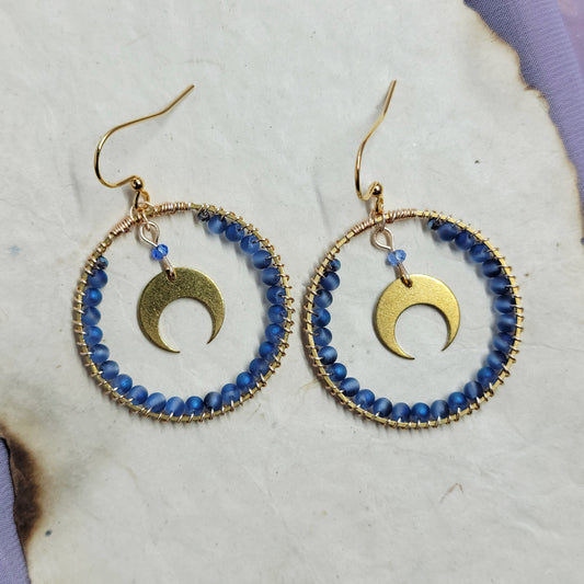 Ethereal Aura Glass Moon Hoop Earrings