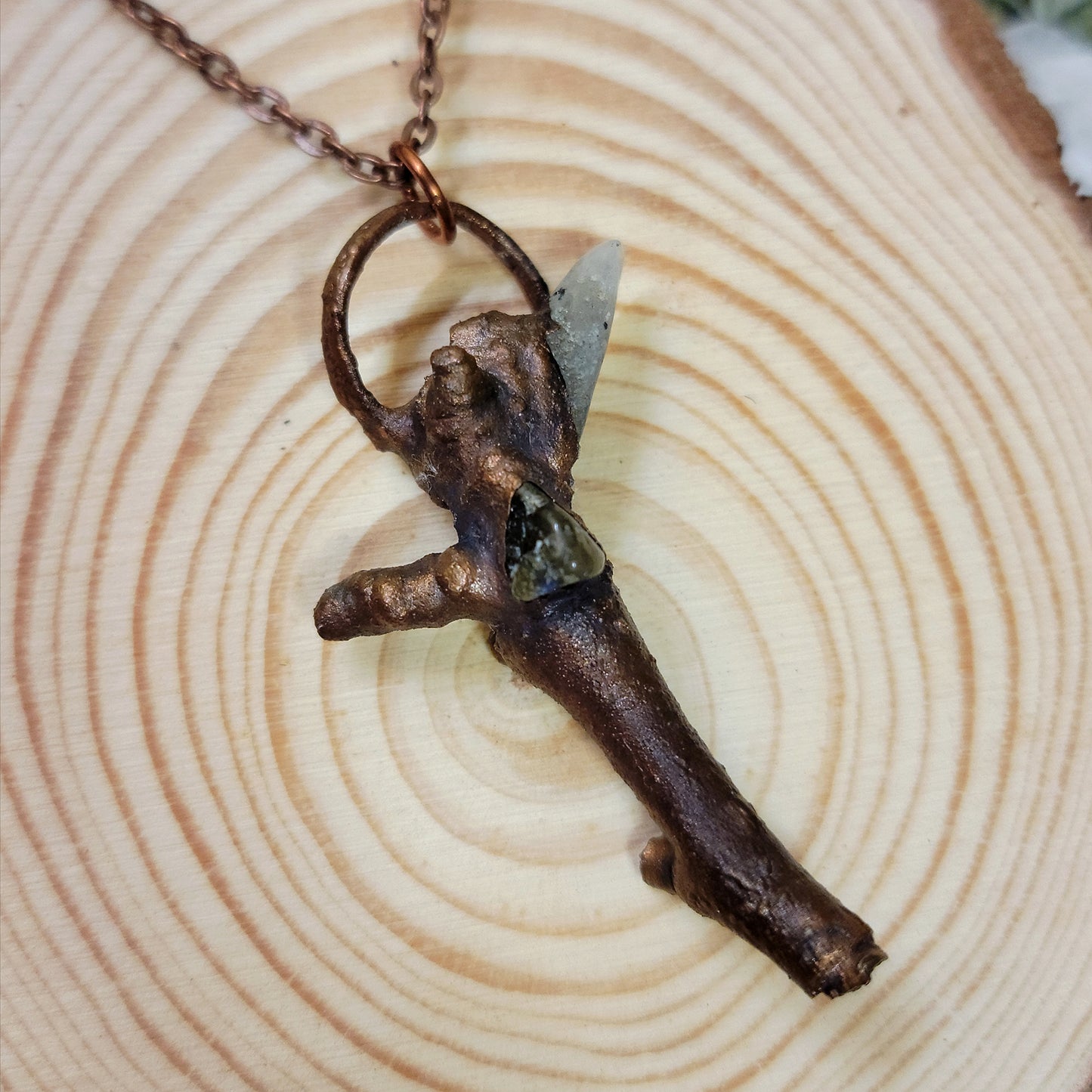 Real Twig & Labradorite Electroformed Copper Necklace