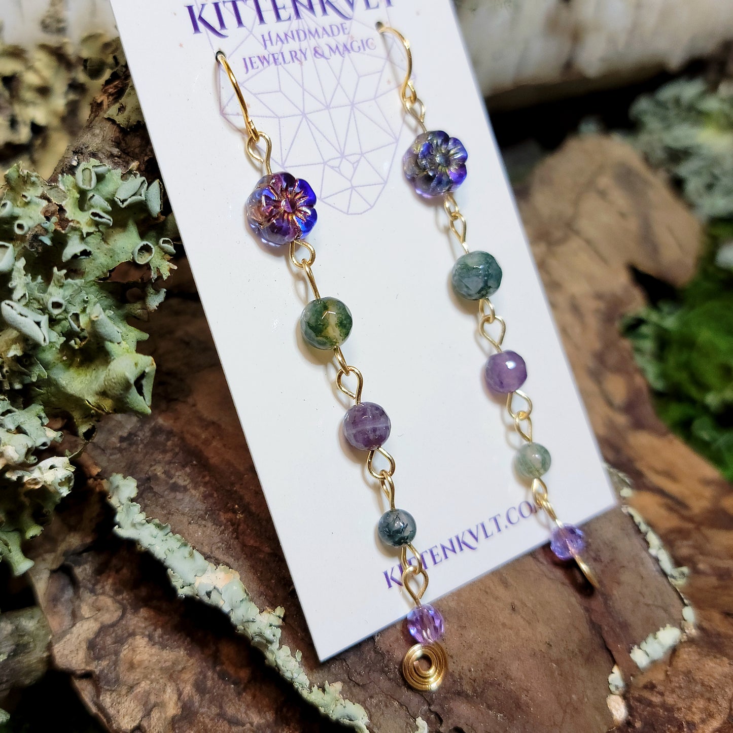 Amethyst & Moss Agate Flower Earrings