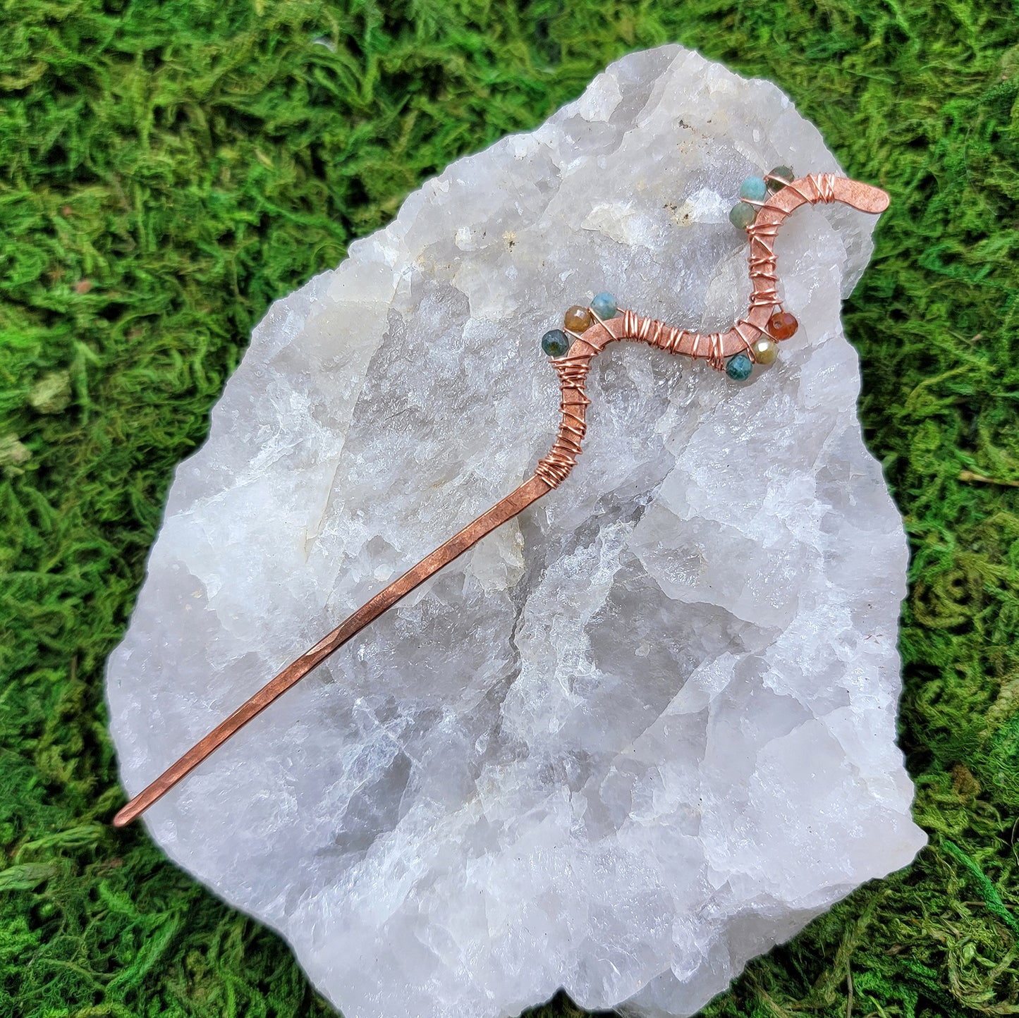 Ocean Jasper Hammered Copper Squiggle Hair Stick