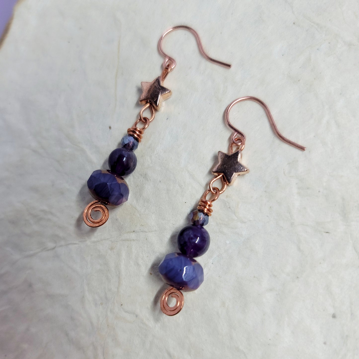 Celestial Witchy Amethyst Star Earrings, Copper Crystal Ethereal Fairy Dark Witch Amethyst Earrings