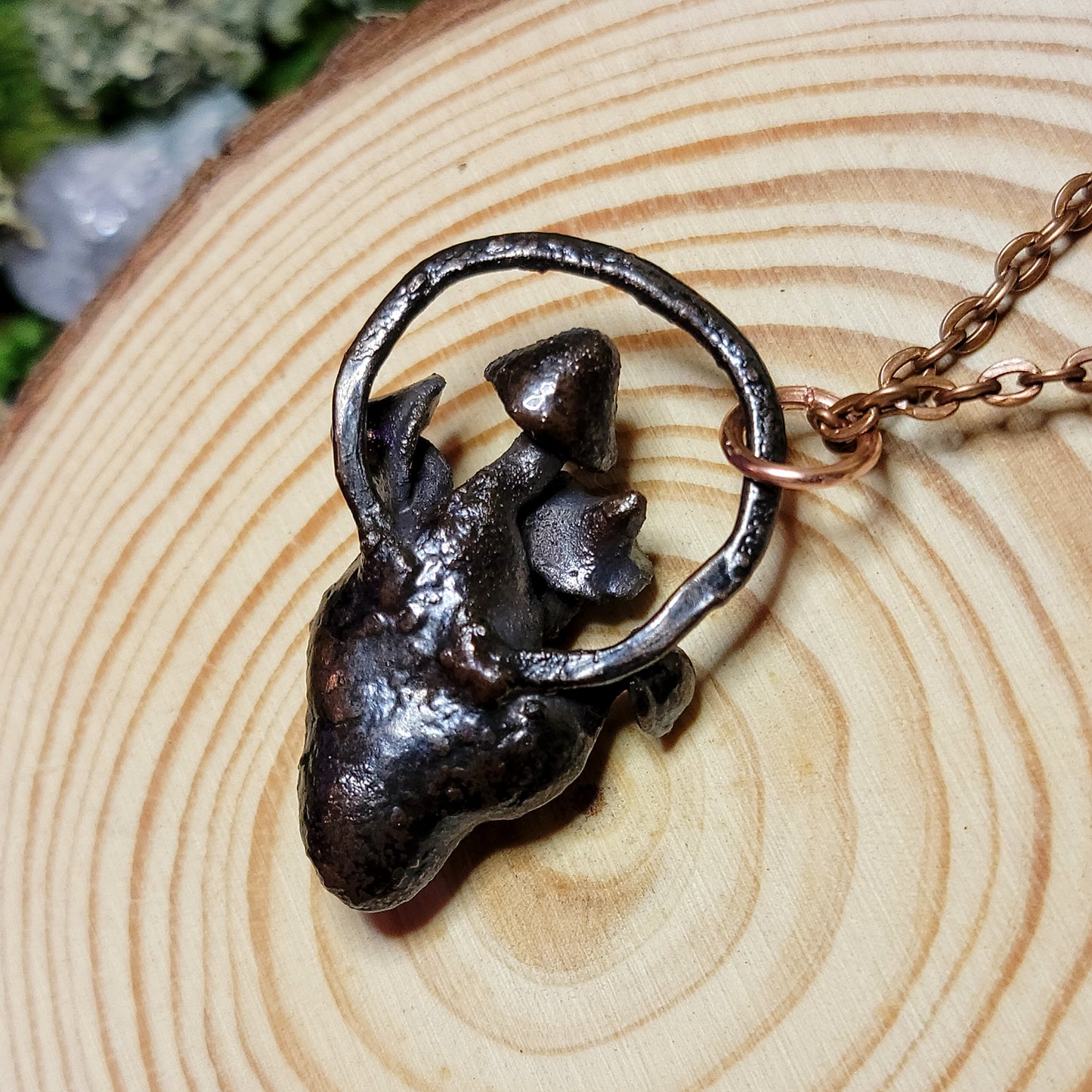 Brecciated Jasper Mushroom Anatomical Heart Copper Necklace