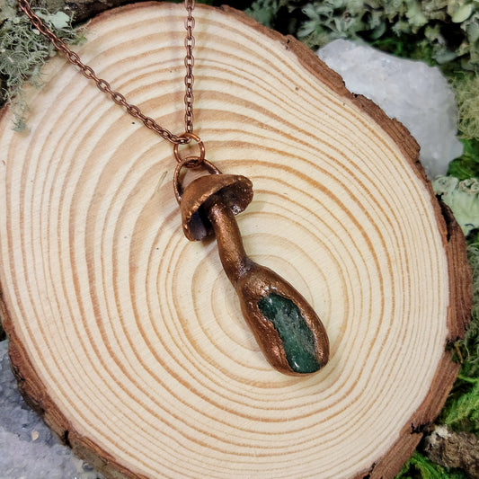 Green Aventurine Copper Mushroom Electroformed Necklace