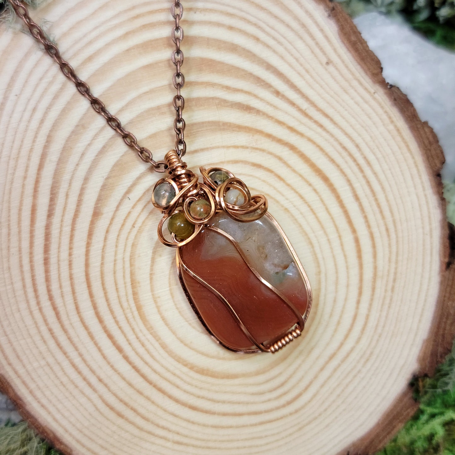 Wire Wrapped Carnelian & Ocean Jasper Copper Necklace