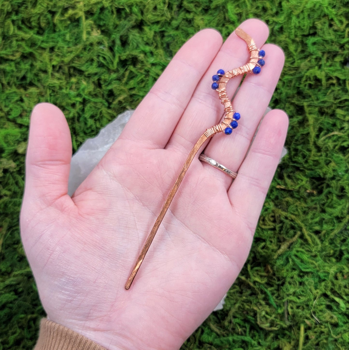 Lapis Lazuli Hammered Copper Squiggle Hair Stick