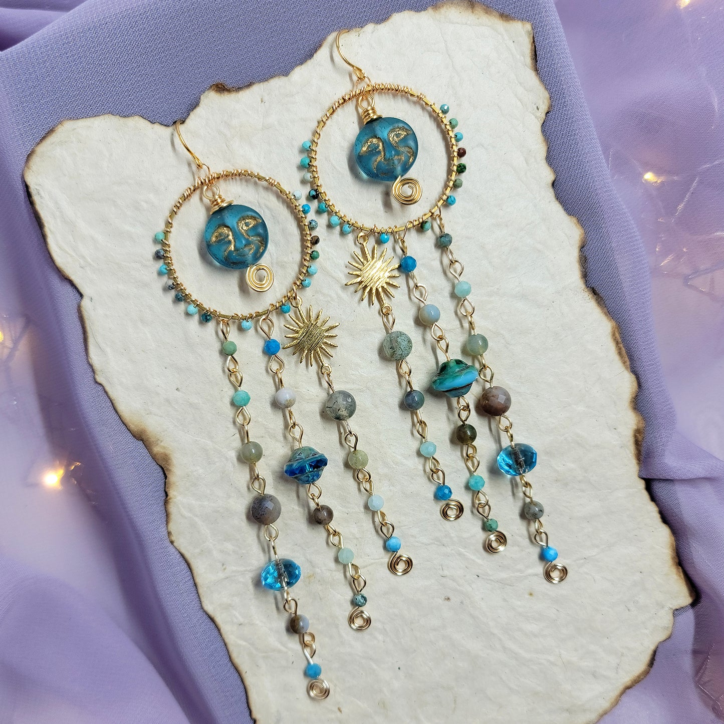 Blue Apatite Sea Goddess Moon Earrings