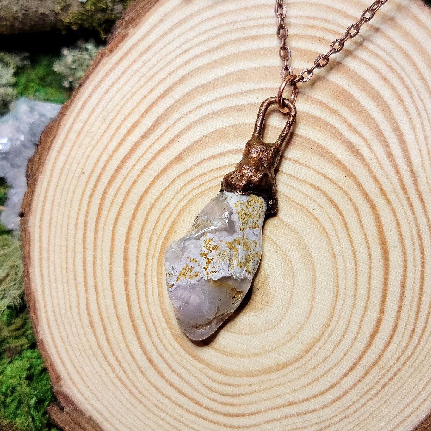 Calico Lace Agate Copper Pendant