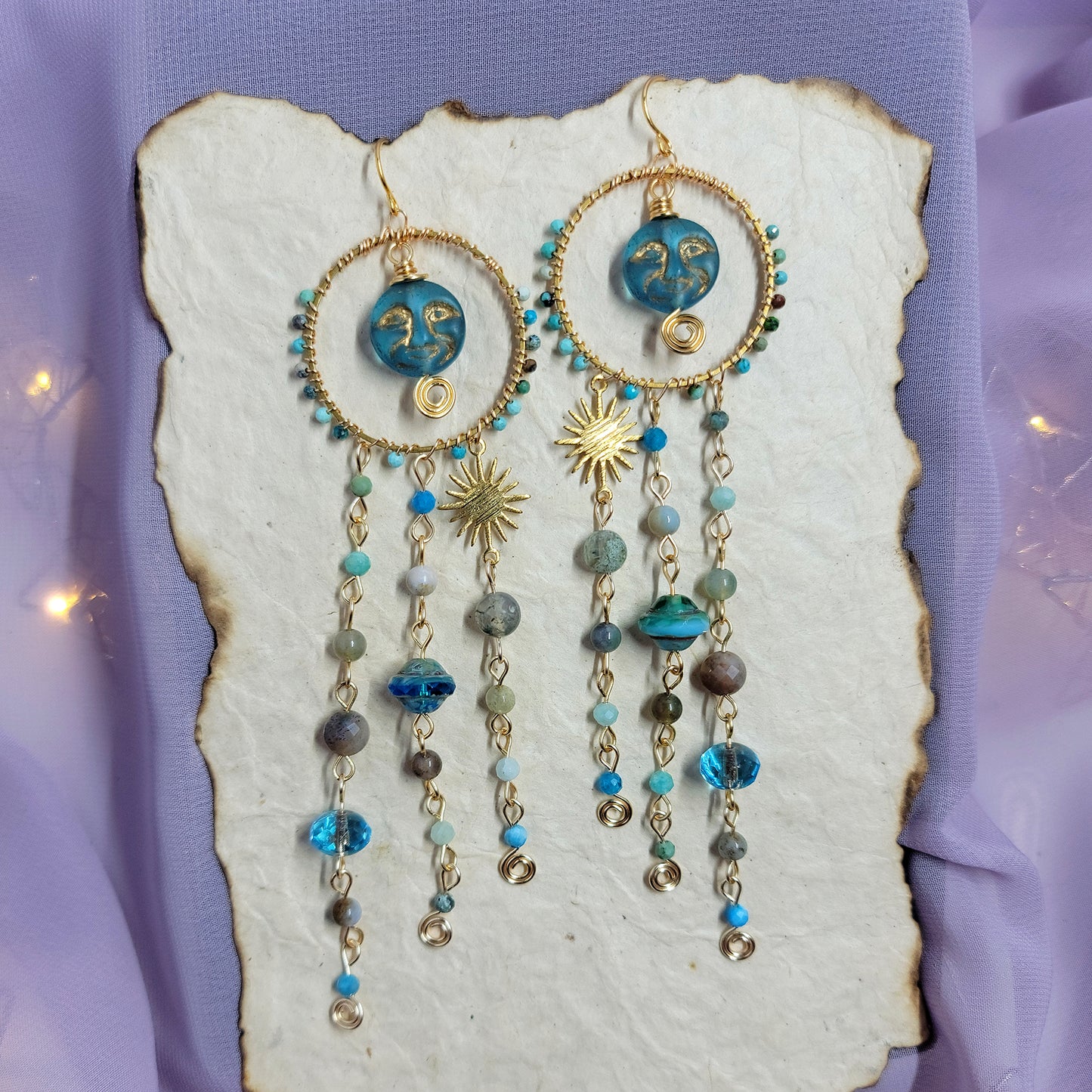 Blue Apatite Sea Goddess Moon Earrings