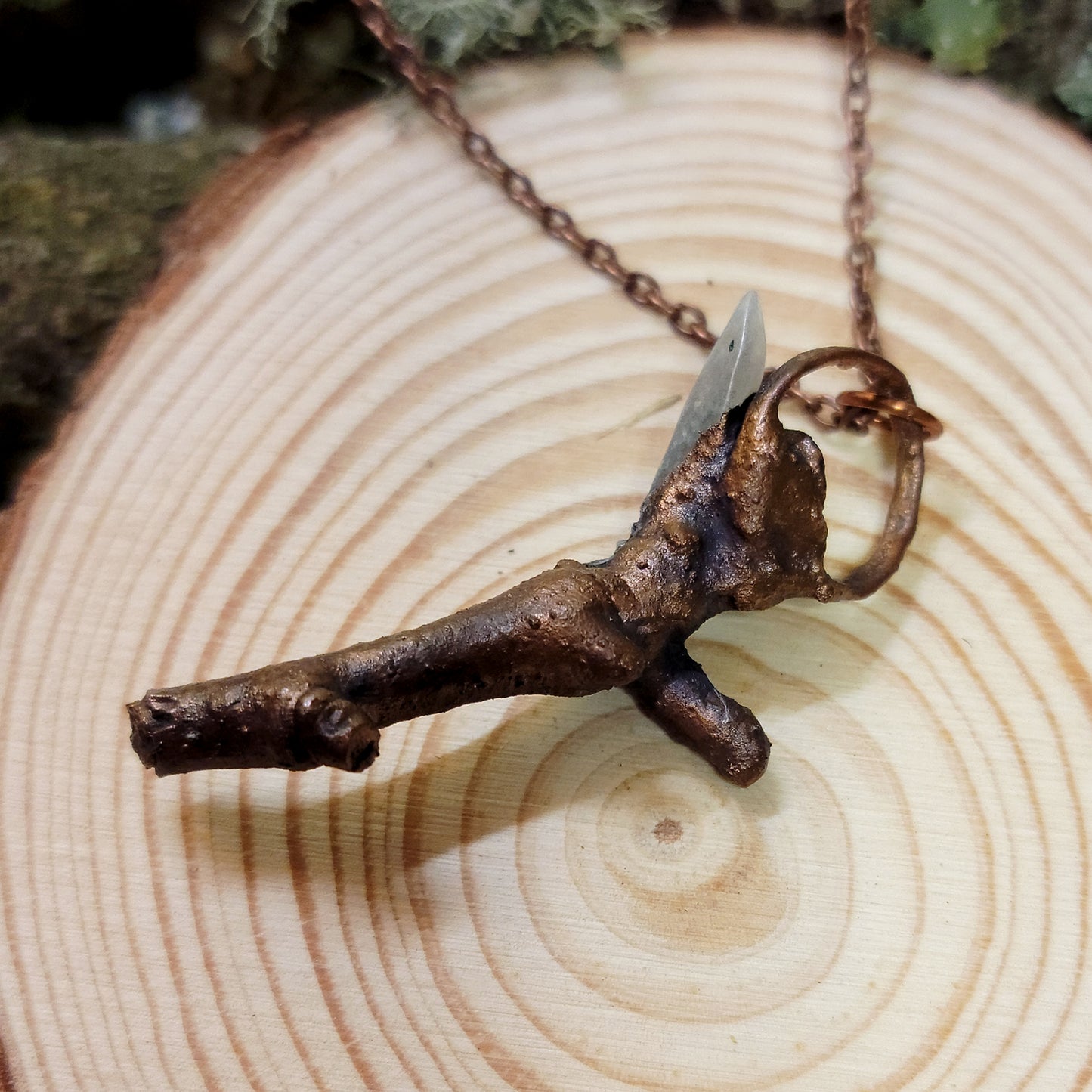 Real Twig & Labradorite Electroformed Copper Necklace