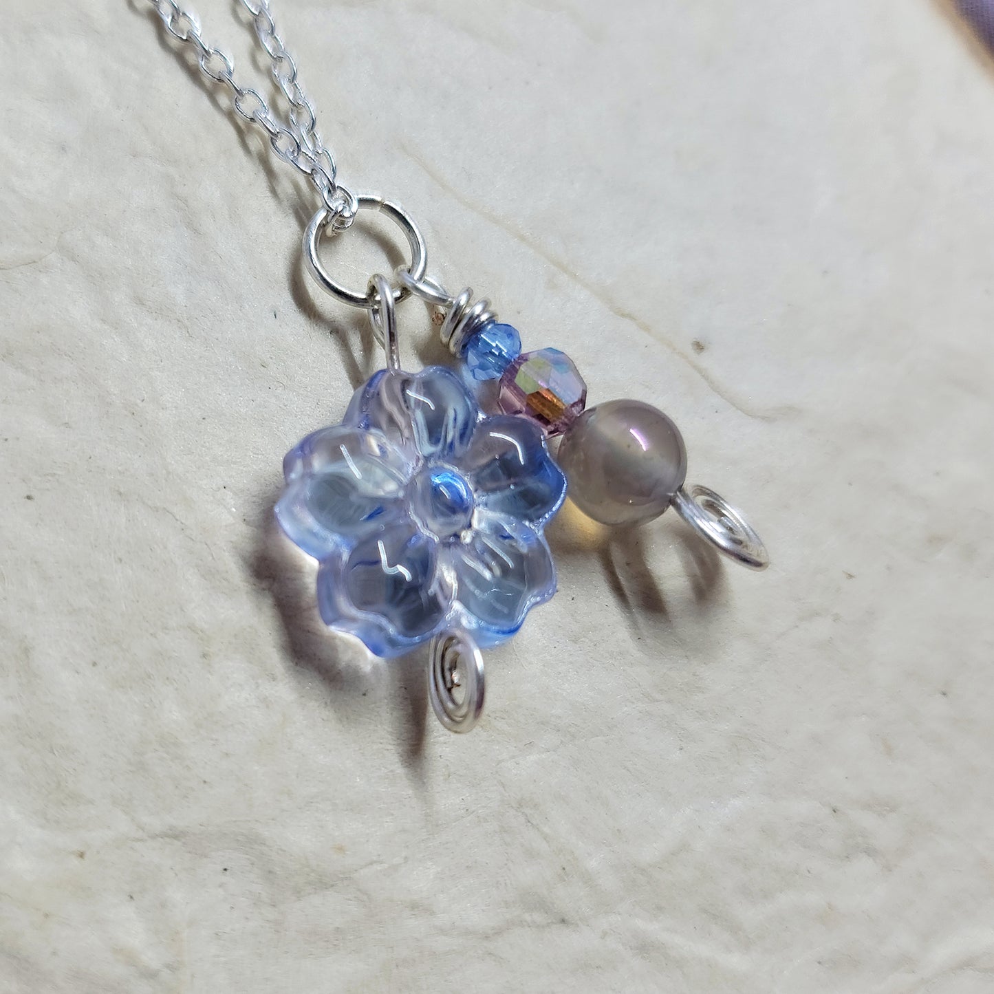 Aura Agate & Czech Glass Flower Necklace