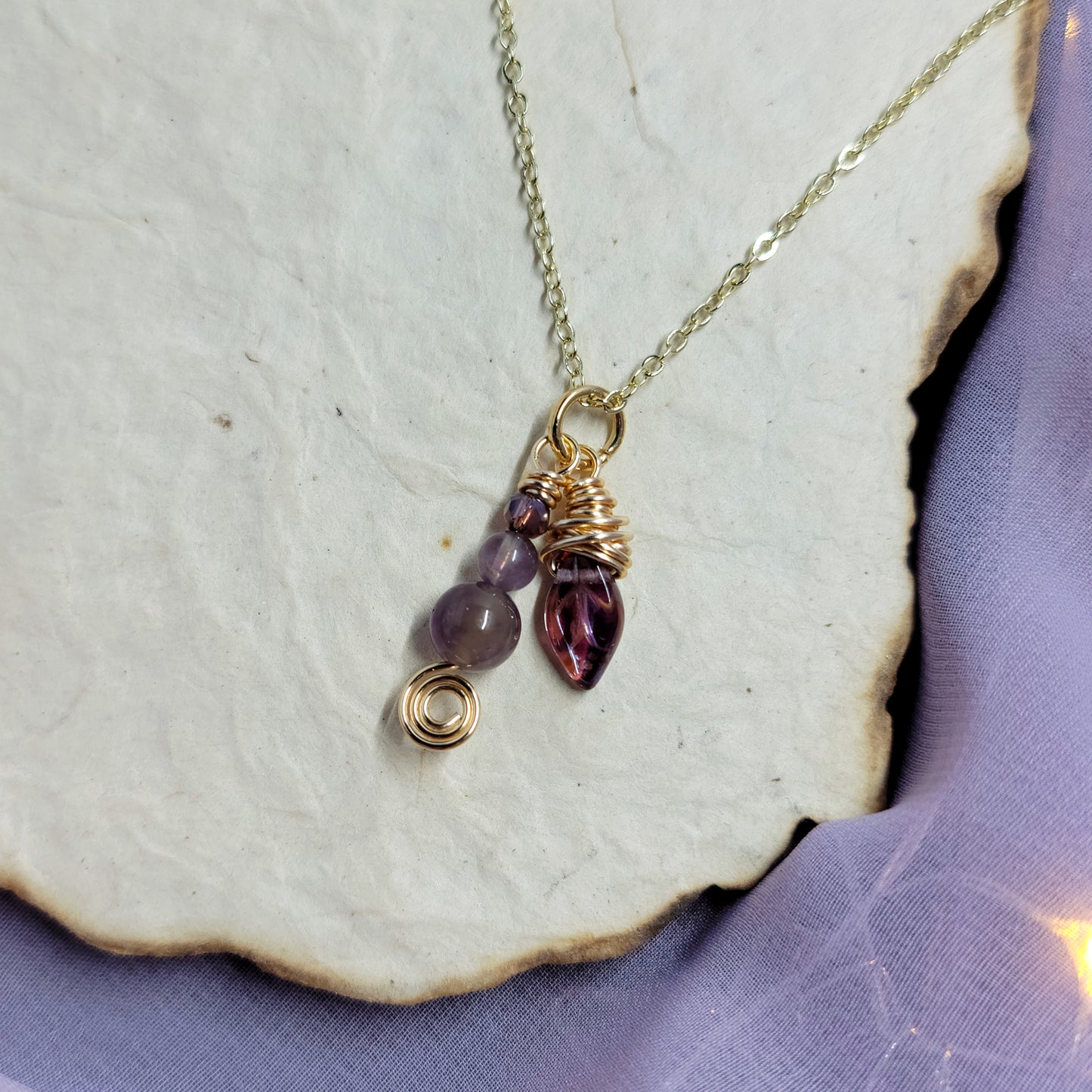 Ethereal Fairy Amethyst Leaf Necklace