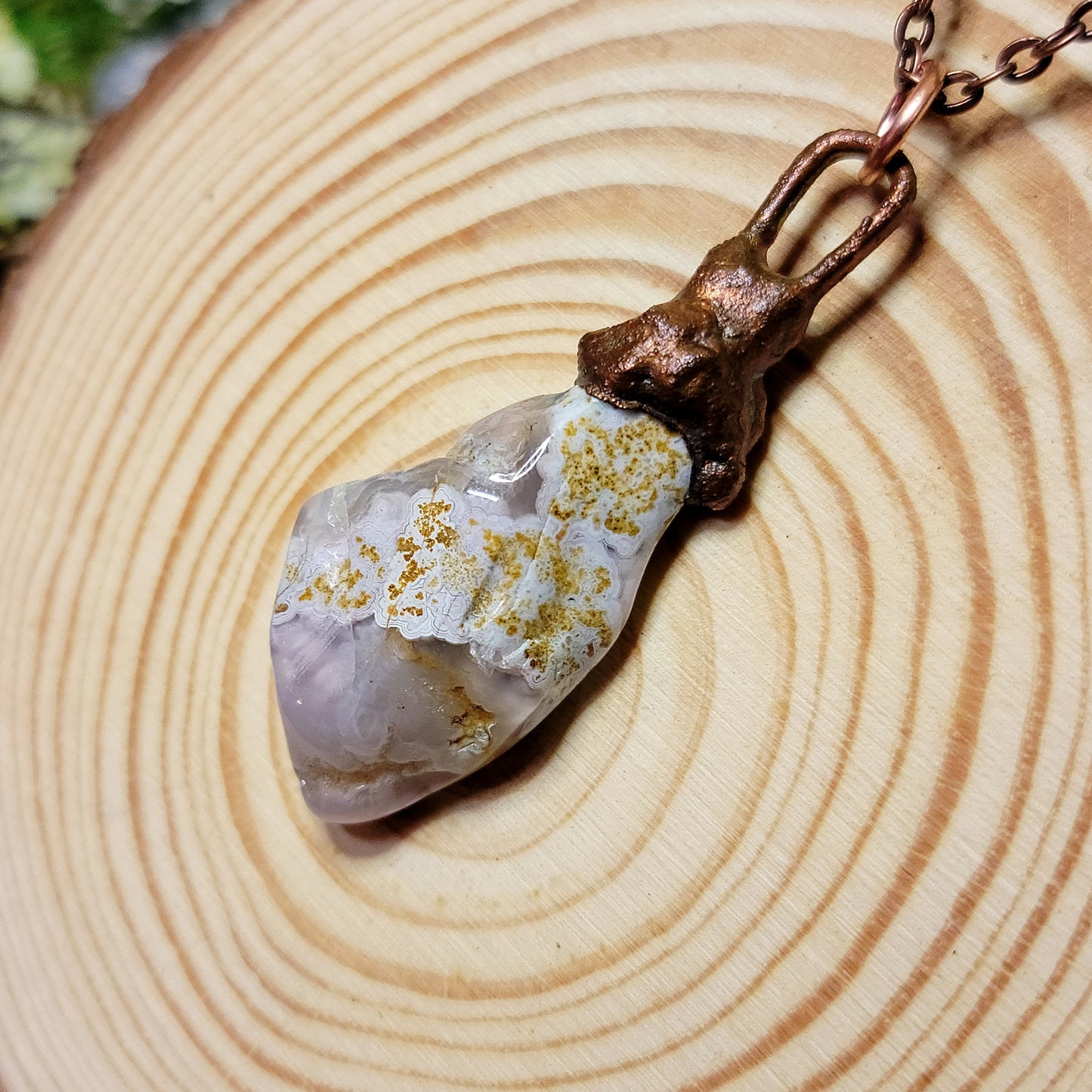 Calico Lace Agate Copper Pendant