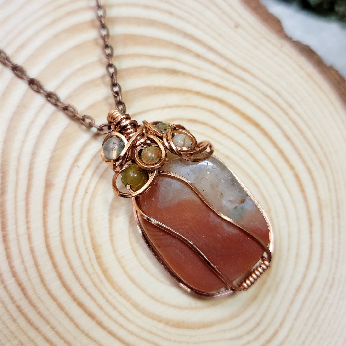 Wire Wrapped Carnelian & Ocean Jasper Copper Necklace