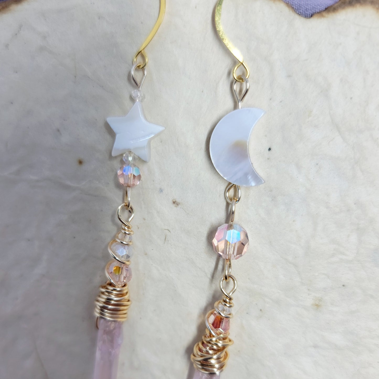 Pink Aura Quartz Celestial Shell Earrings