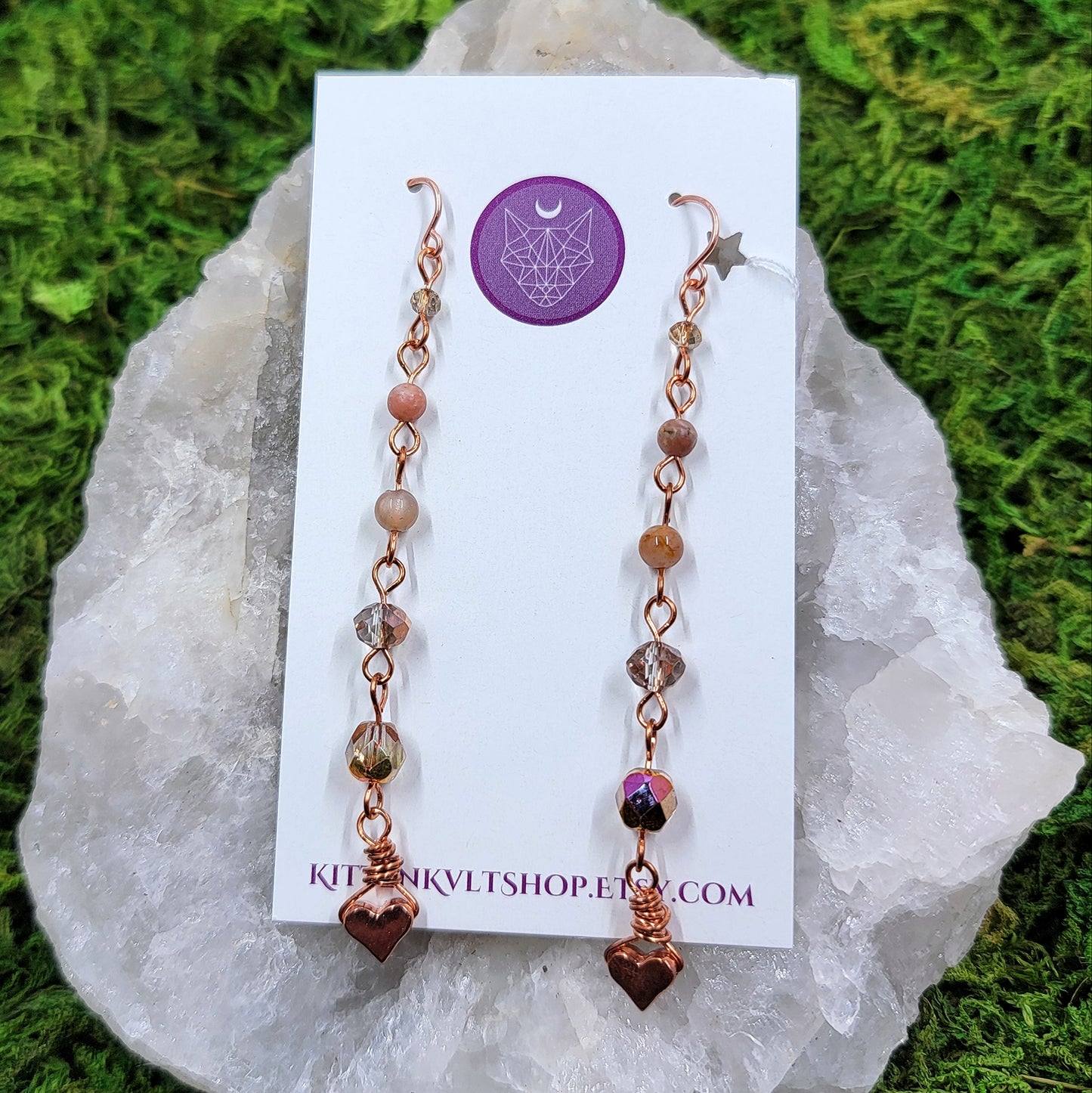 Sunstone & Sesame Jasper Heart Earrings