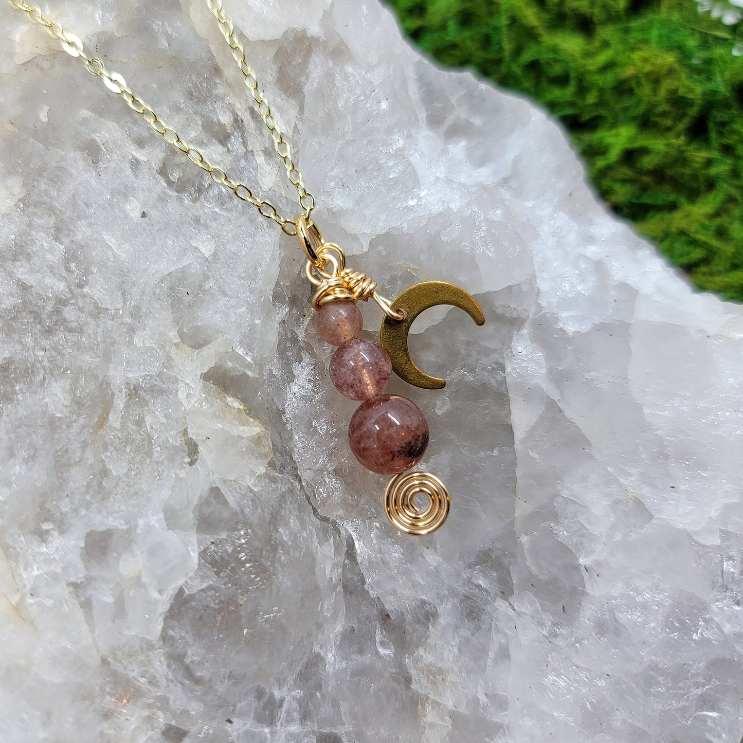 Strawberry Quartz Moon Necklace