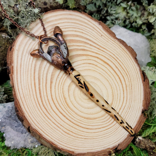 Hand Carved Wand Labradorite Mushroom Electroformed Copper Necklace