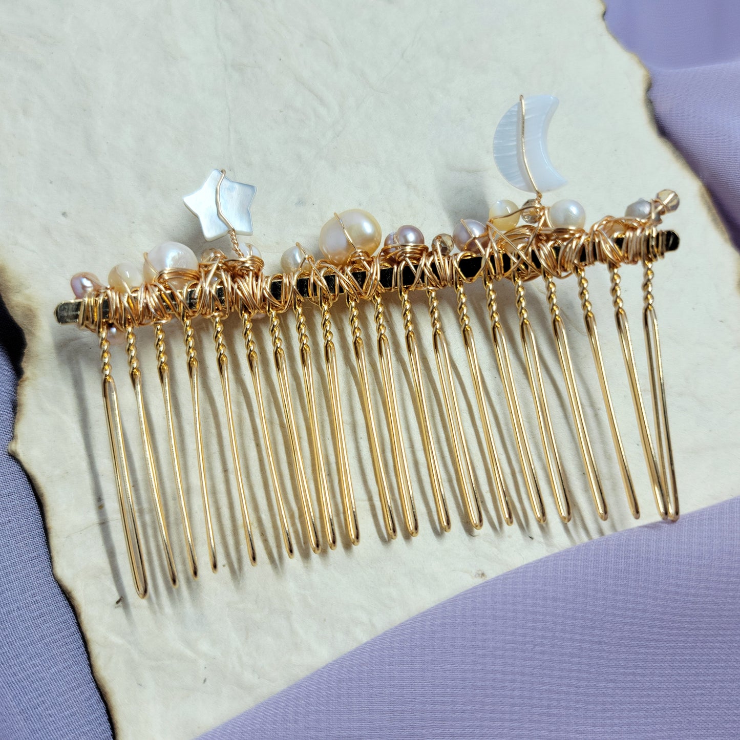 Ethereal Celestial Pearl & Shell Water Witch Fairy Crystal Hair Comb