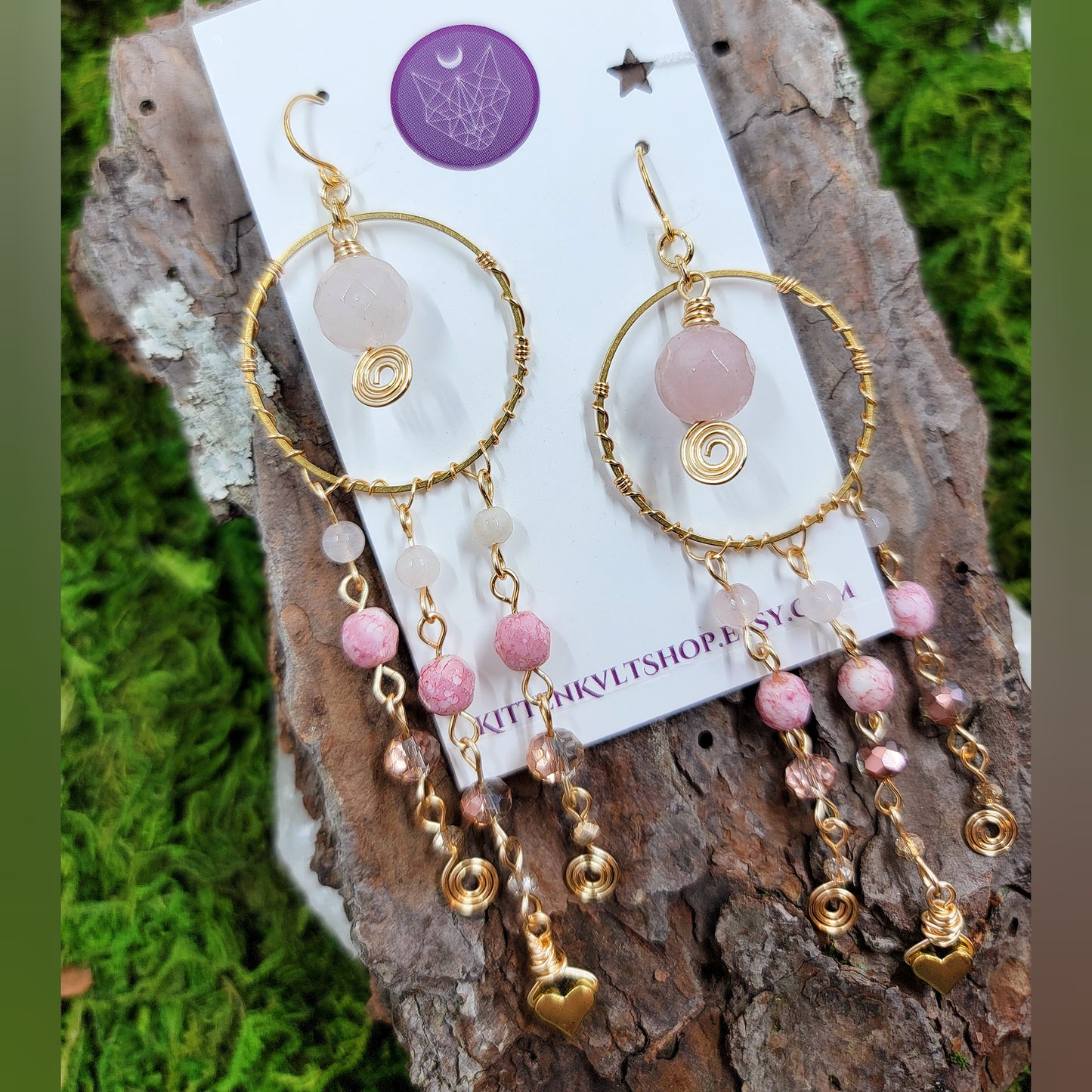 Rose Quartz Heart Earrings