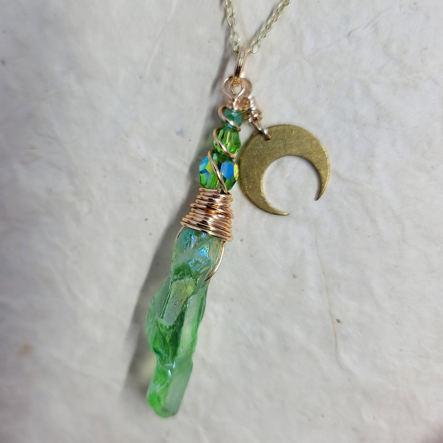 Green Aura Quartz Moon Necklace