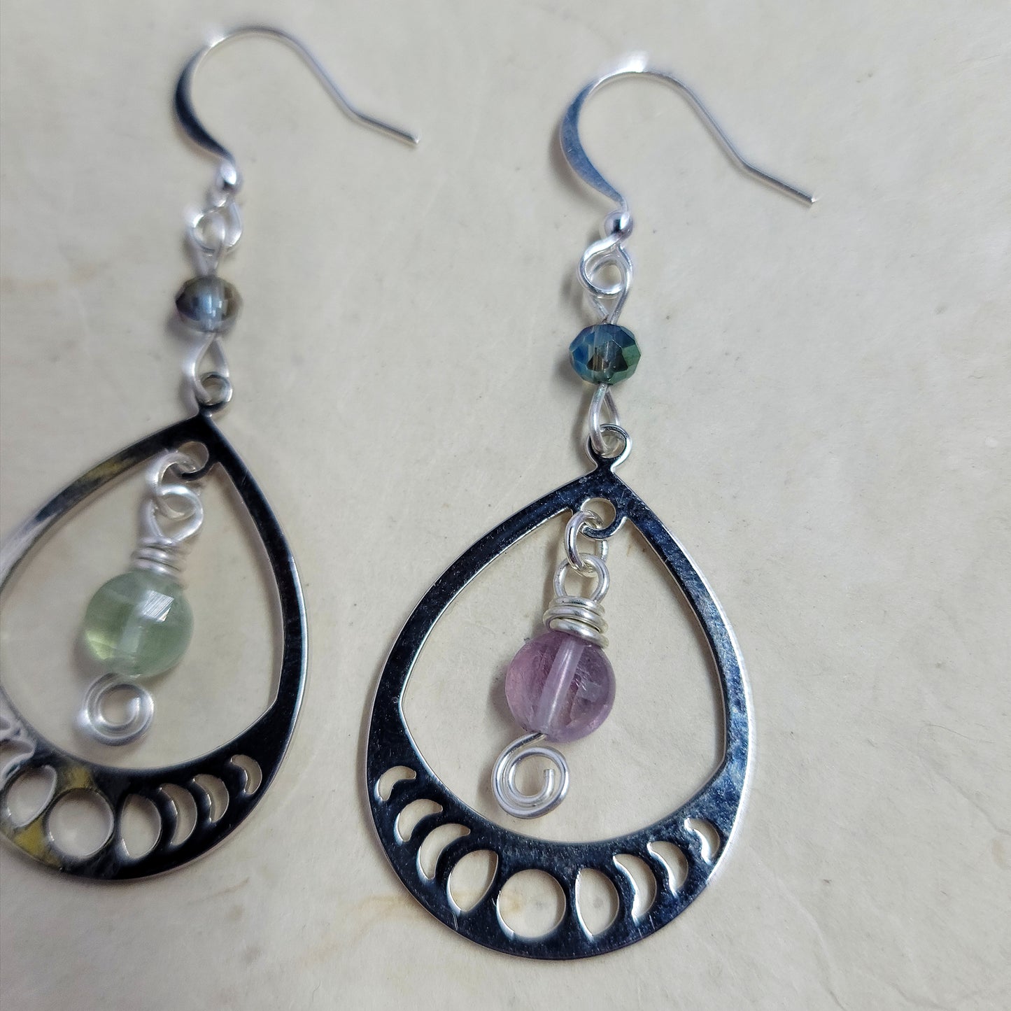 Cosmic Rainbow Fluorite Moon Phase Earrings