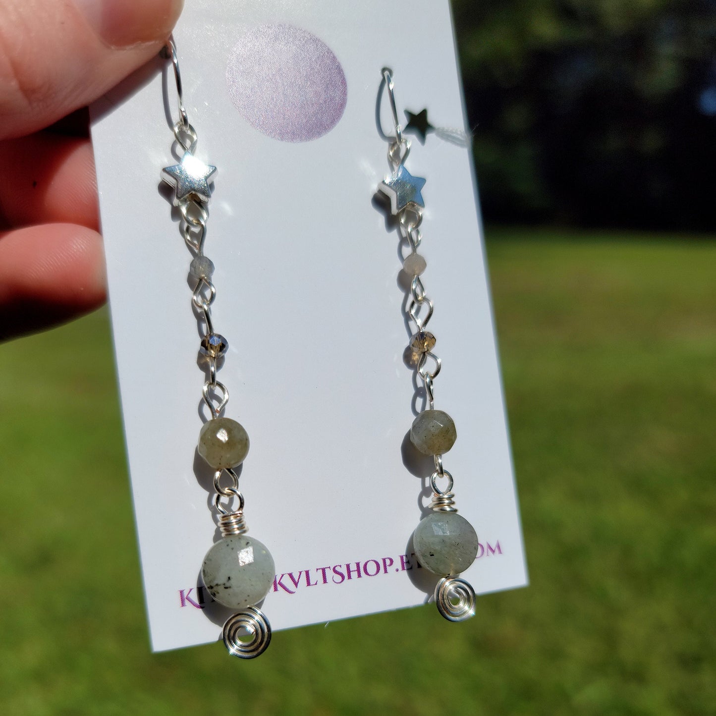 Celestial Labradorite Earrings, Intuition Kawaii Witch Fairy Elegant Crystal Labradorite Star Earrings