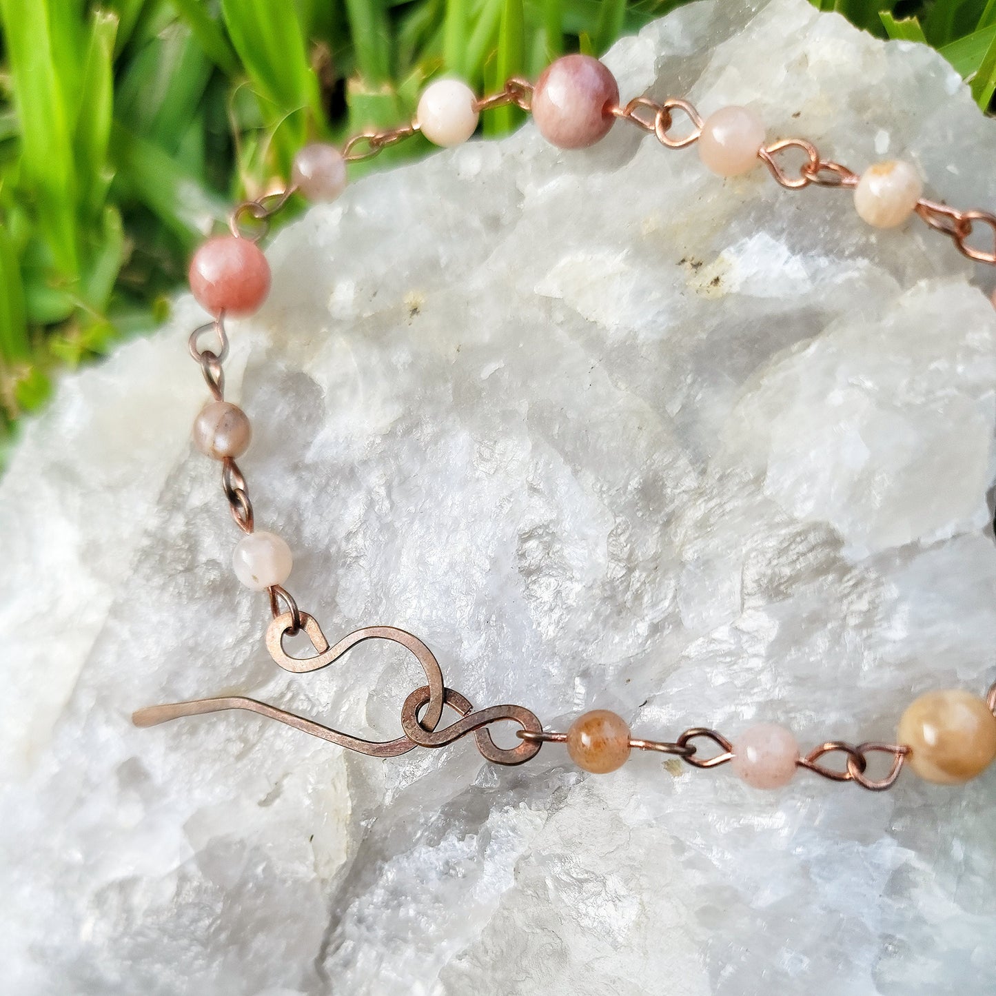 Sunstone Copper Bracelet, Dainty Fairy Witch Sunstone Crystal Bracelet, Ethereal Elegant Earthy Mystical Cottage Witch Fae Jewelry