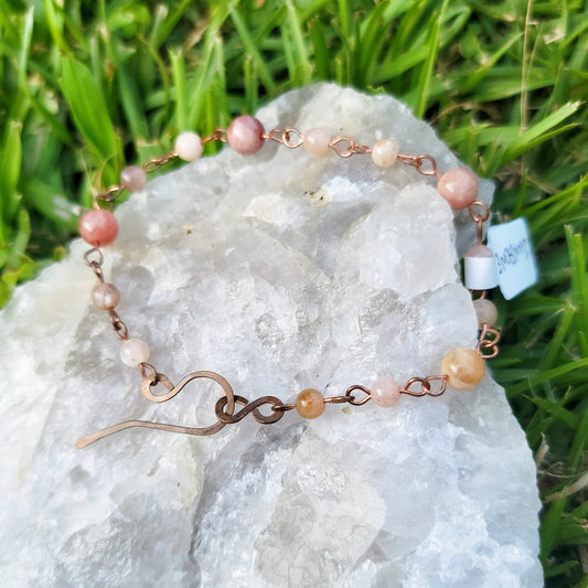 Sunstone Copper Bracelet, Dainty Fairy Witch Sunstone Crystal Bracelet, Ethereal Elegant Earthy Mystical Cottage Witch Fae Jewelry