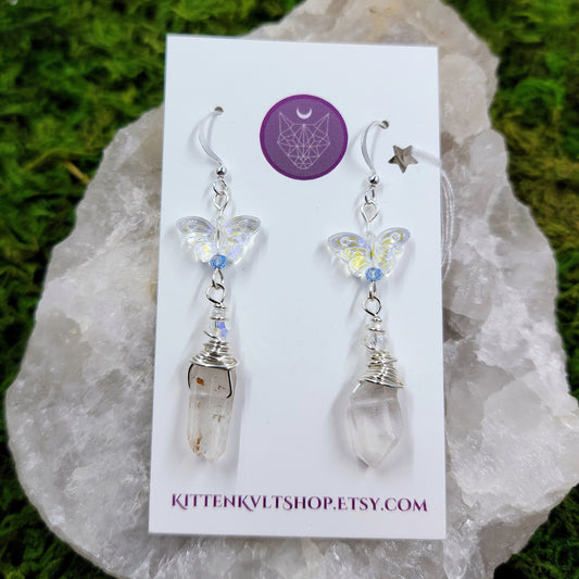 Mystical Quartz Butterfly Earrings, Witchy Magical Fairy Crystal Butterfly Earrings