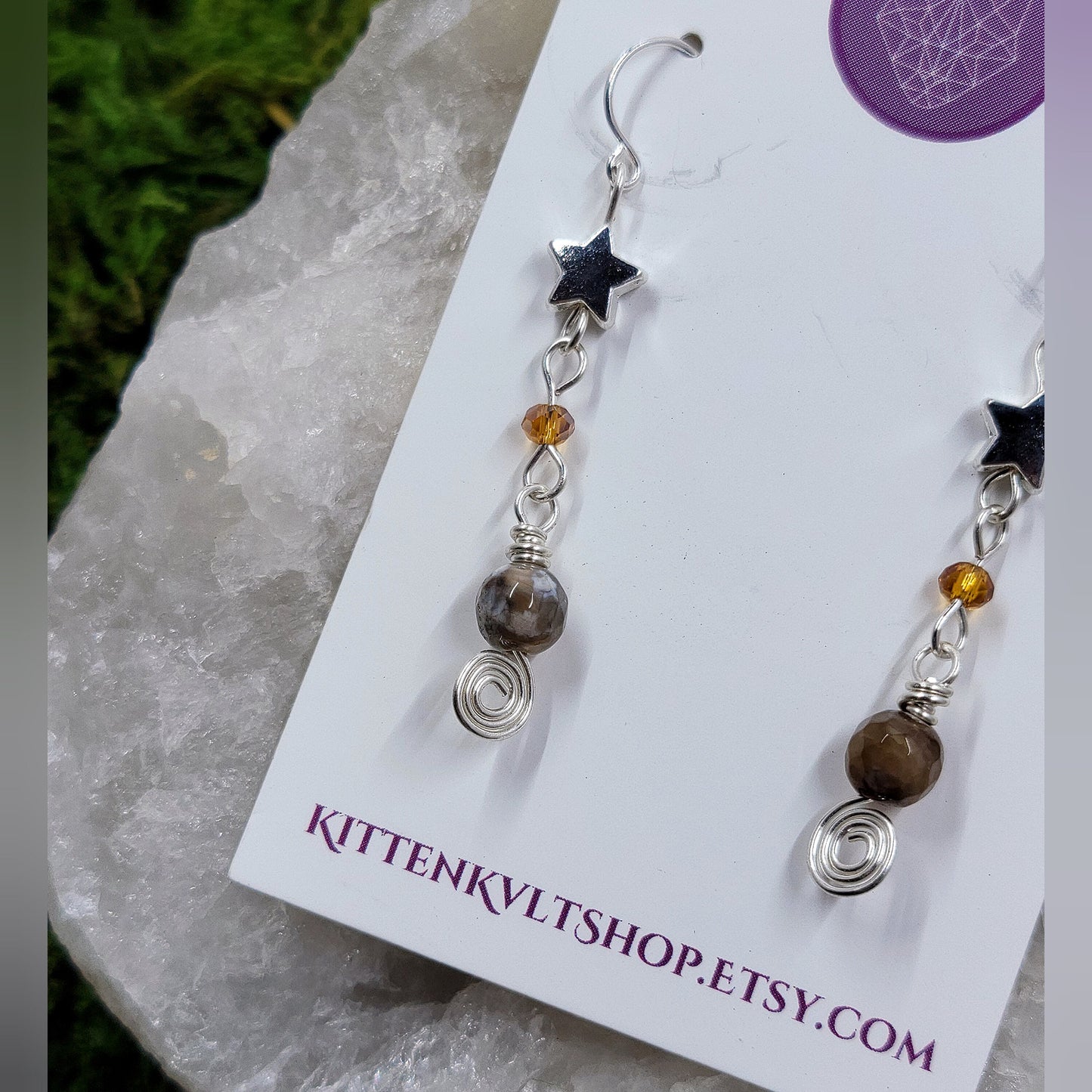 Mystical Celestial Agate Star Earrings, Ethereal Fairy Crystal Earrings