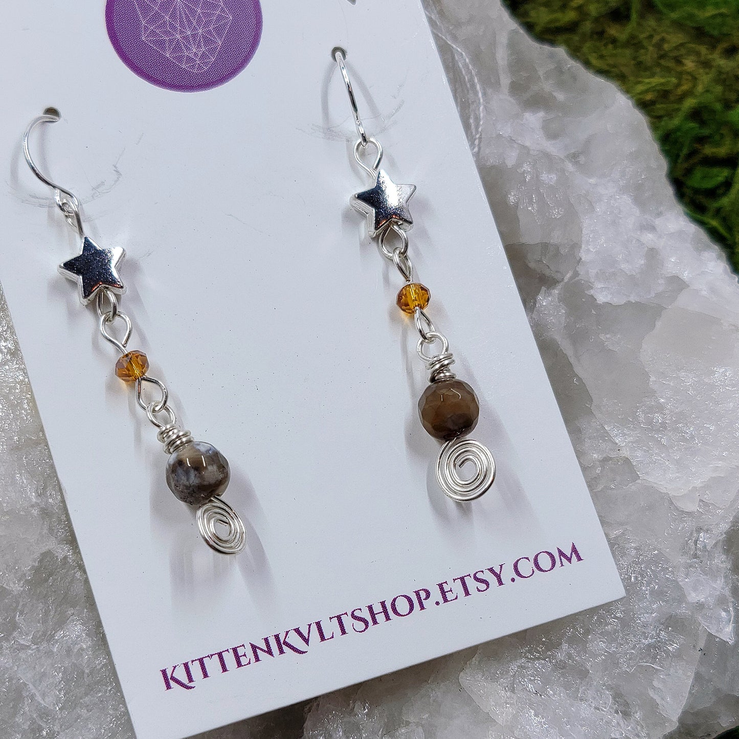 Mystical Celestial Agate Star Earrings, Ethereal Fairy Crystal Earrings