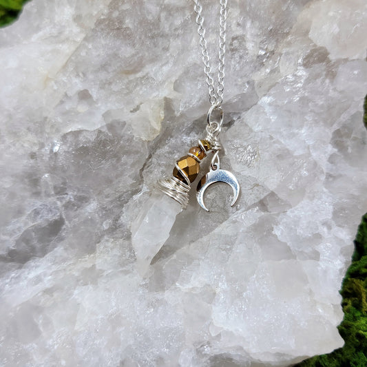 Mystical Quartz Crystal Moon Witch Necklace